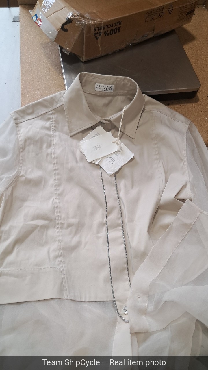 NWD Brunello Cucinelli Monili Trim Shirt in Cotton Silk Blend Beige Wome G1N