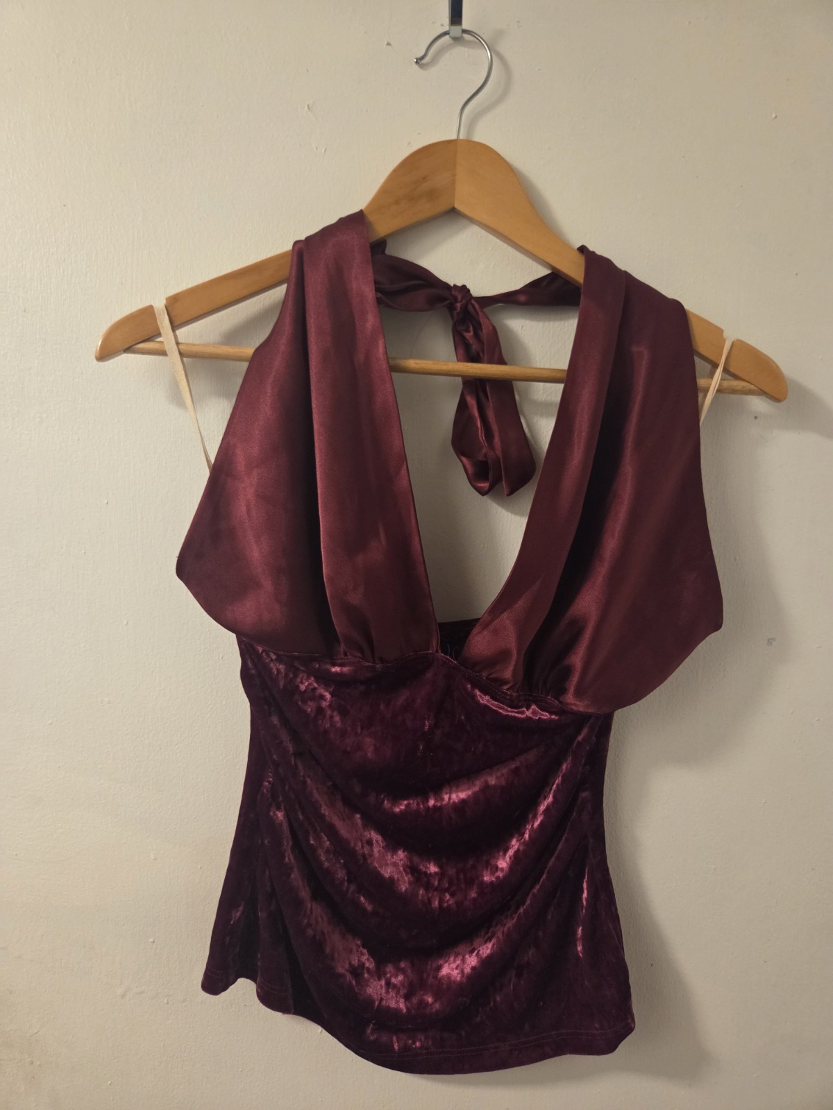 Y2K Women’s Velvet Halter Top Size Medium Burgundy Party Rave