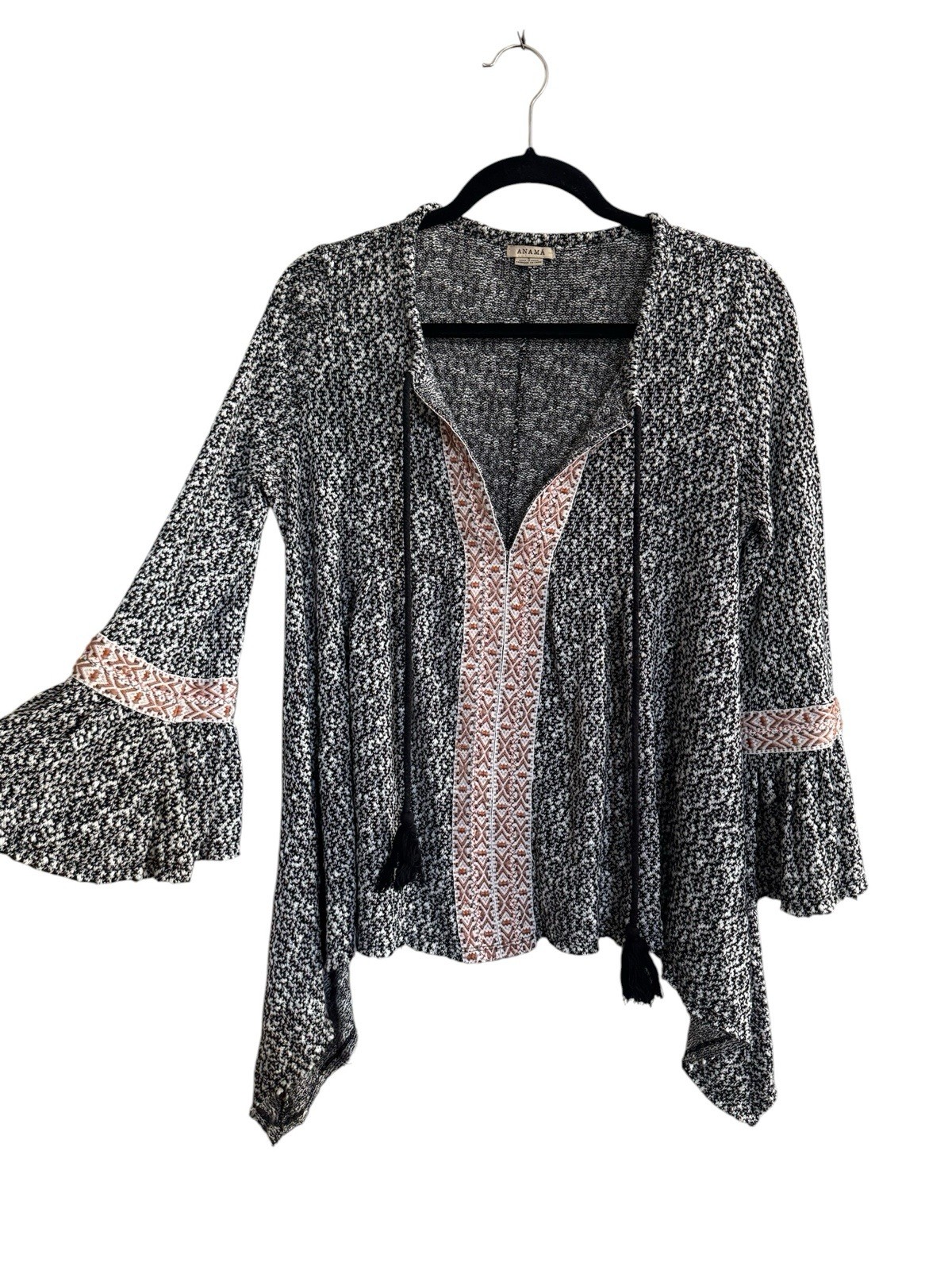 Anama Riada Knit Boho Tunic OVERSIZED Small Assymetrical Bell Sleeves #7161