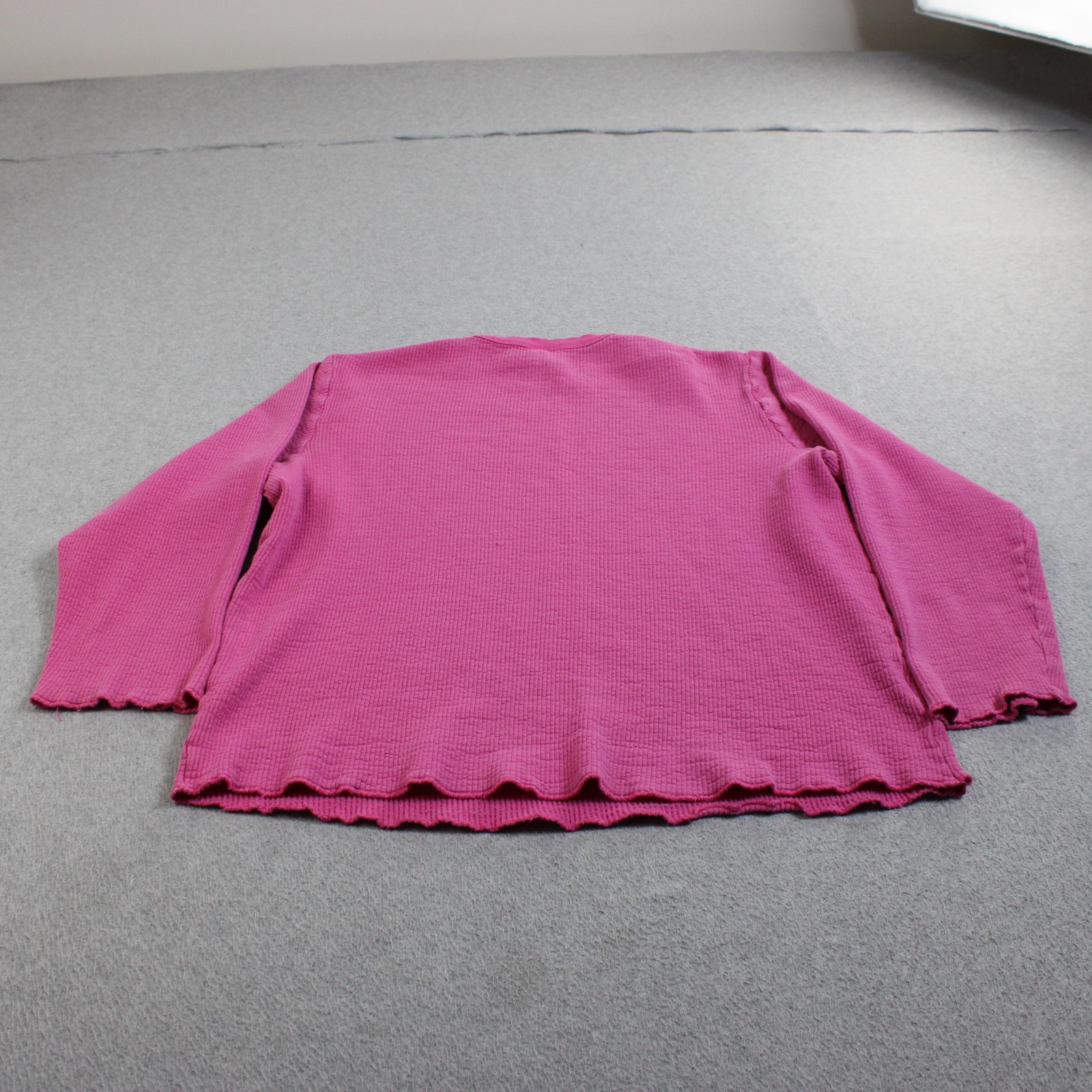 Skims Thermal Shirt Women Medium Pink Waffle Lettuce Hem Long Sleeve Stretchy