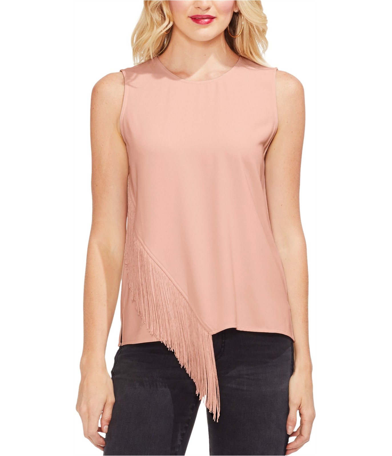 Vince Camuto Womens Asymmetric Fringe Shell Blouse
