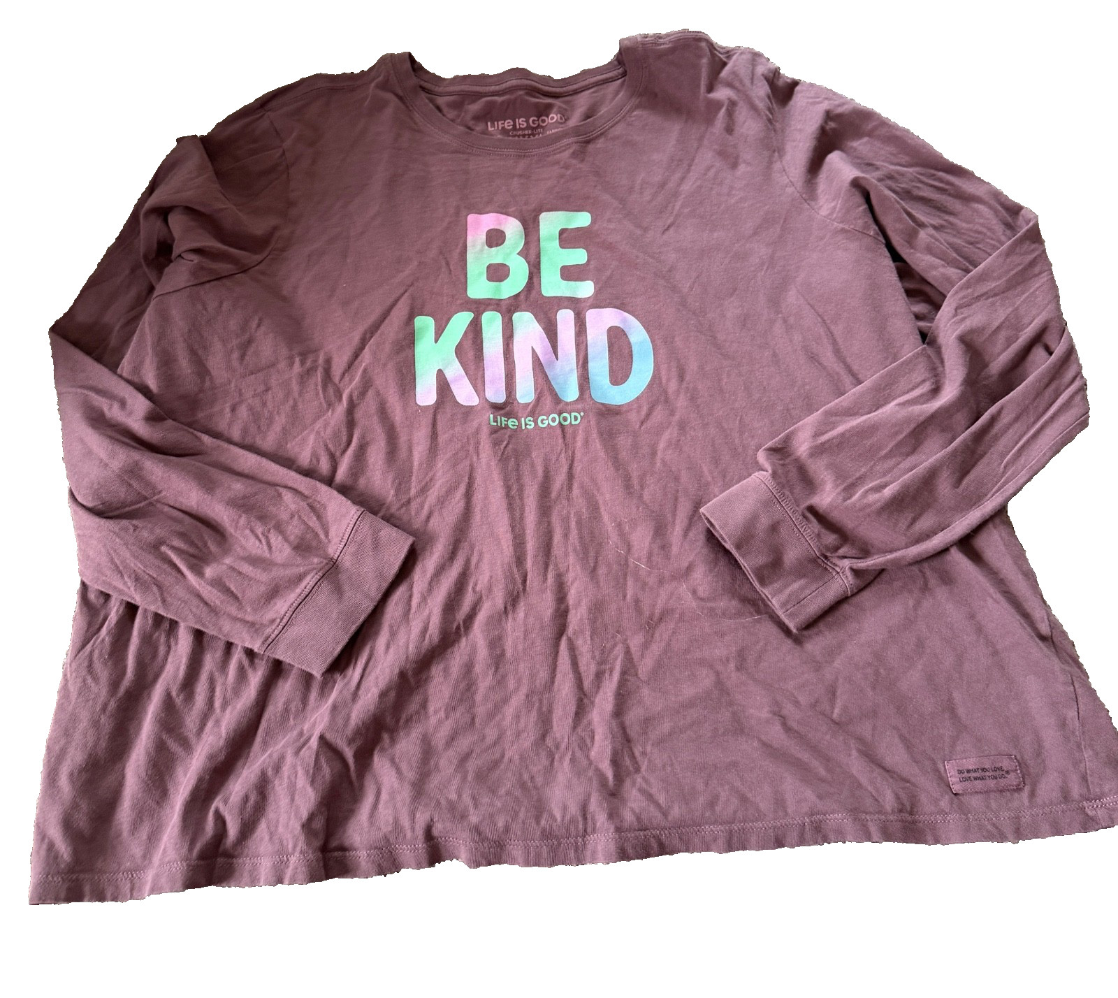Life Is Good Women’s 3X Crusher Lite Be Kind Long-Sleeve T-Shirt Purple Cotton