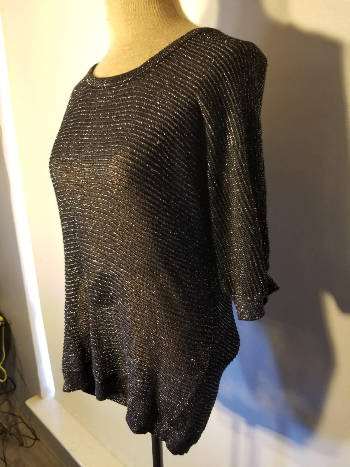 Vintage Plus Size Pink Label Torrid Black Mesh Blouse With Silver Lurex Size 0