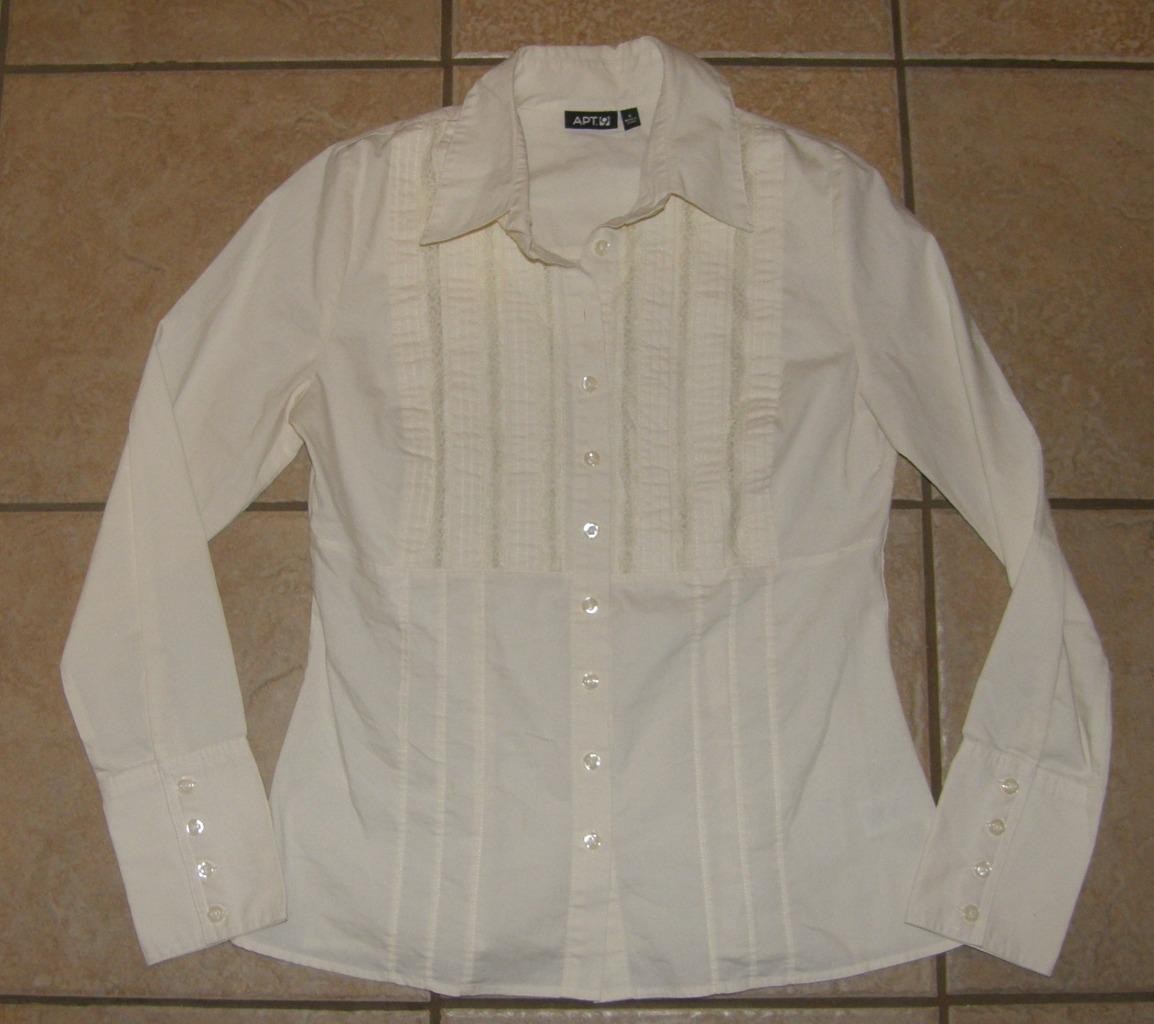 Antique White Sz Small Casual or Dress Button Up Pleated Lace Panels Shirt APT 9