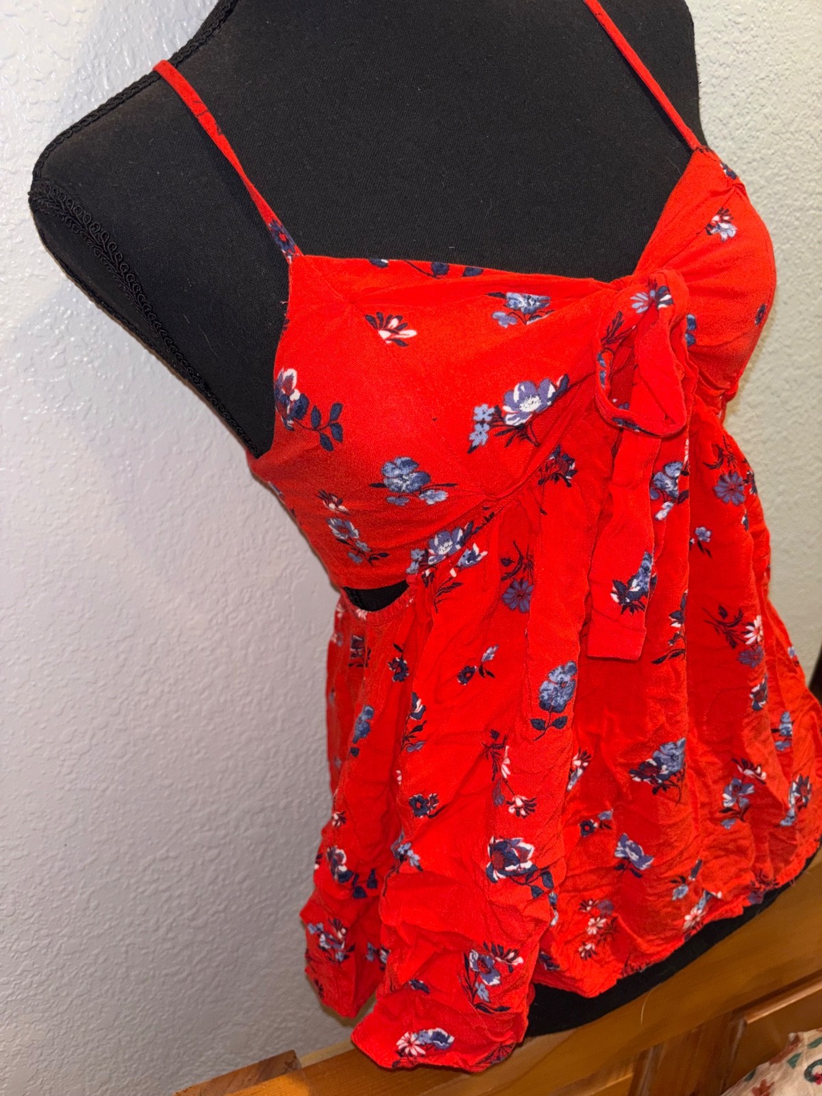 Y2K cute top blouse tank top red flowy Push Up Padded