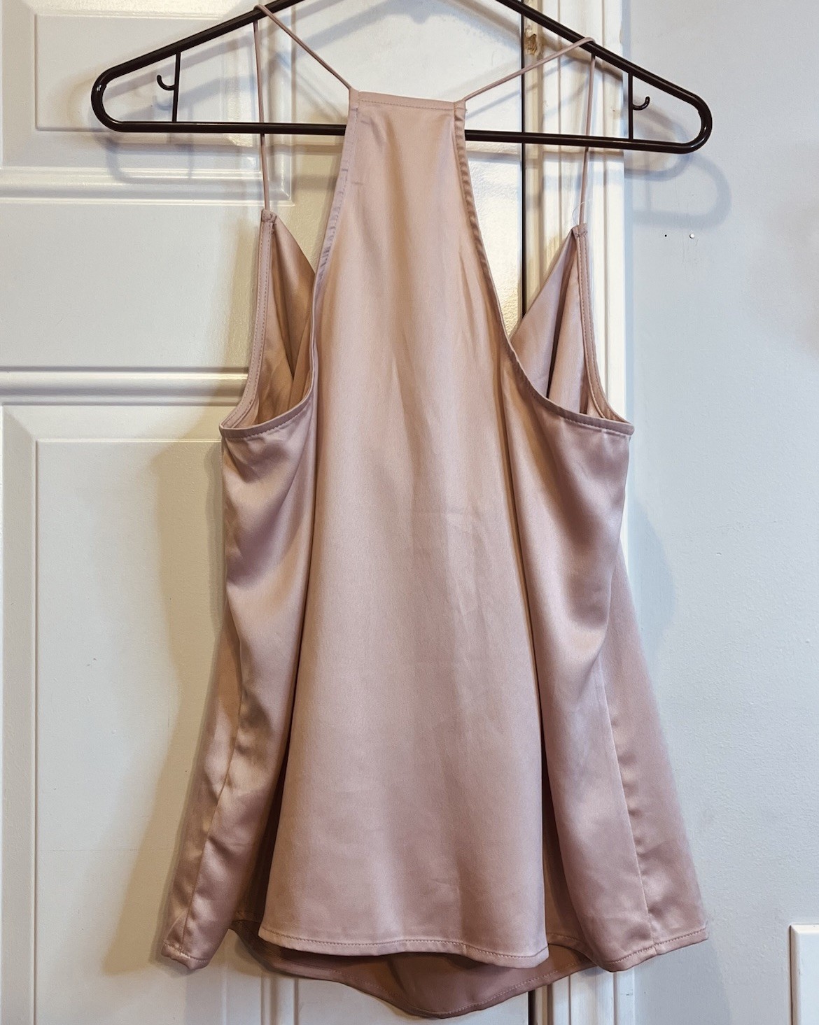 NWT Express Satin Cowl Neck Dusty Pink Cami Top Silk Draped Racerback Tank – M