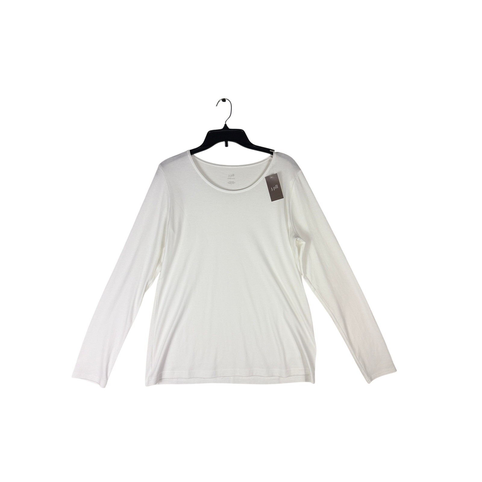 J. Jill Perfect Pima Long Sleeve White Scoop Neck Tee Shirt 100% Cotton L NWT