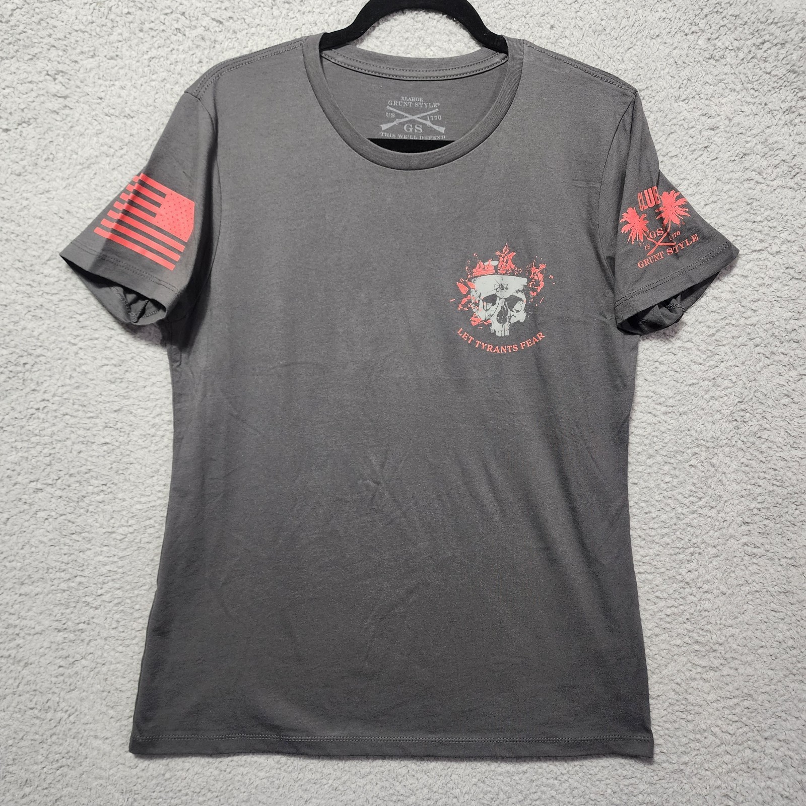 Grunt Style Shirt Womens Charcoal Gray Born of Rebel Blood 1776 Graphic XL NEW