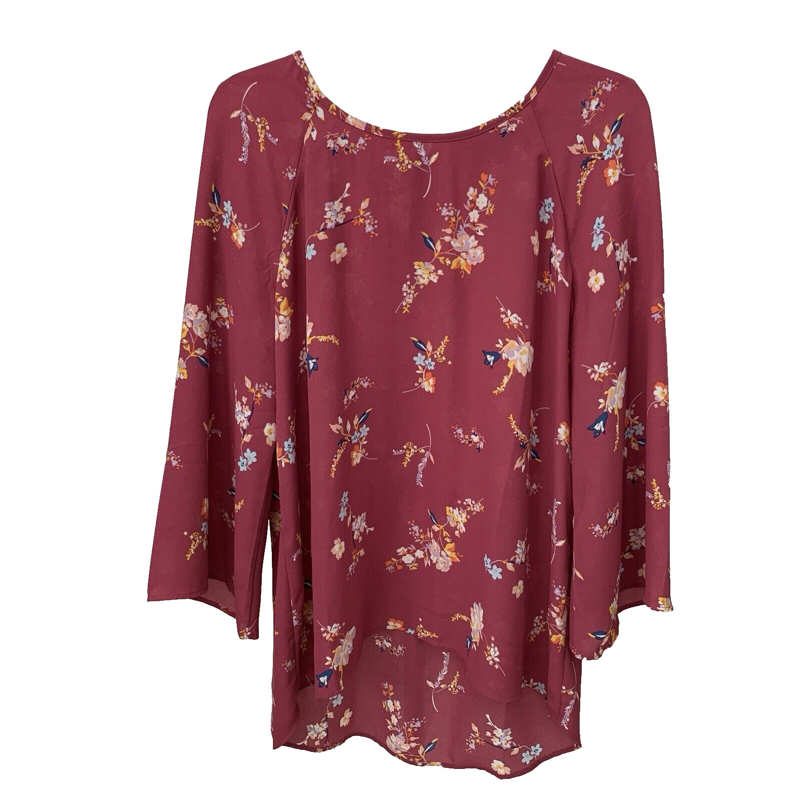 MIX By 41 Hawthorn Top Women’s Long Sleeve Hi-Low Blouse Floral Pink Size M