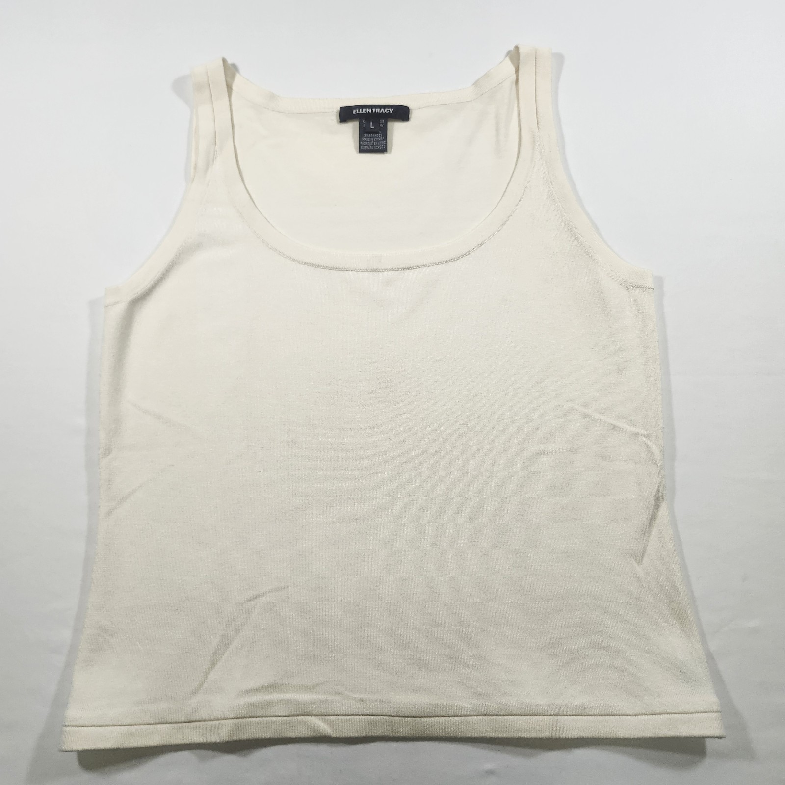 Ellen Tracy Womens Cream-Colored Knit Sleevless Cami Scoop Neck Silk Blend Large