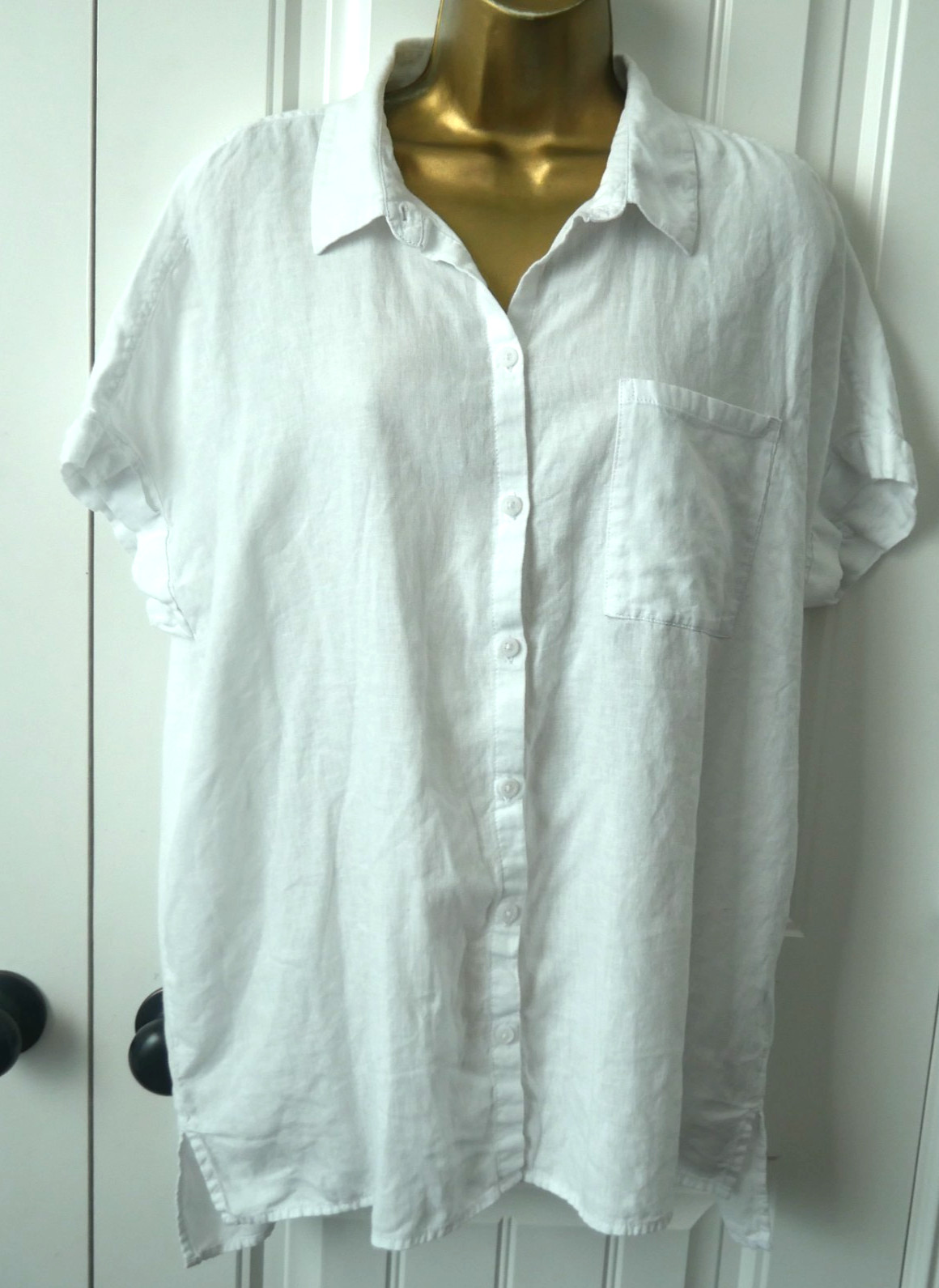 Lola River Linen Blend White Shirt Womens XL Pink Pastel Boxy Coastal