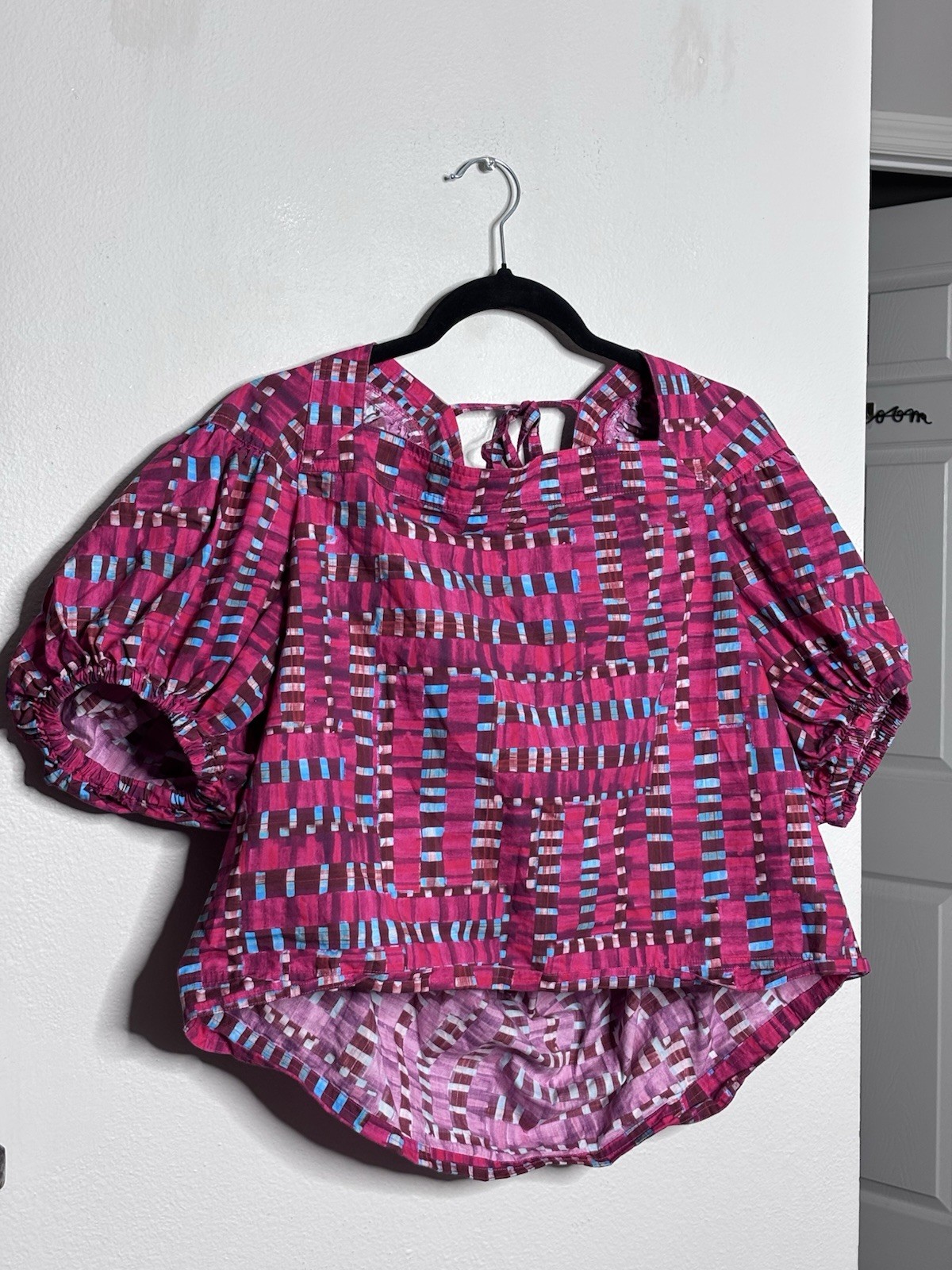 Marie Oliver Maison Square Neck Puff Sleeve Cotton Artsy Top Lrg Quiet Luxury