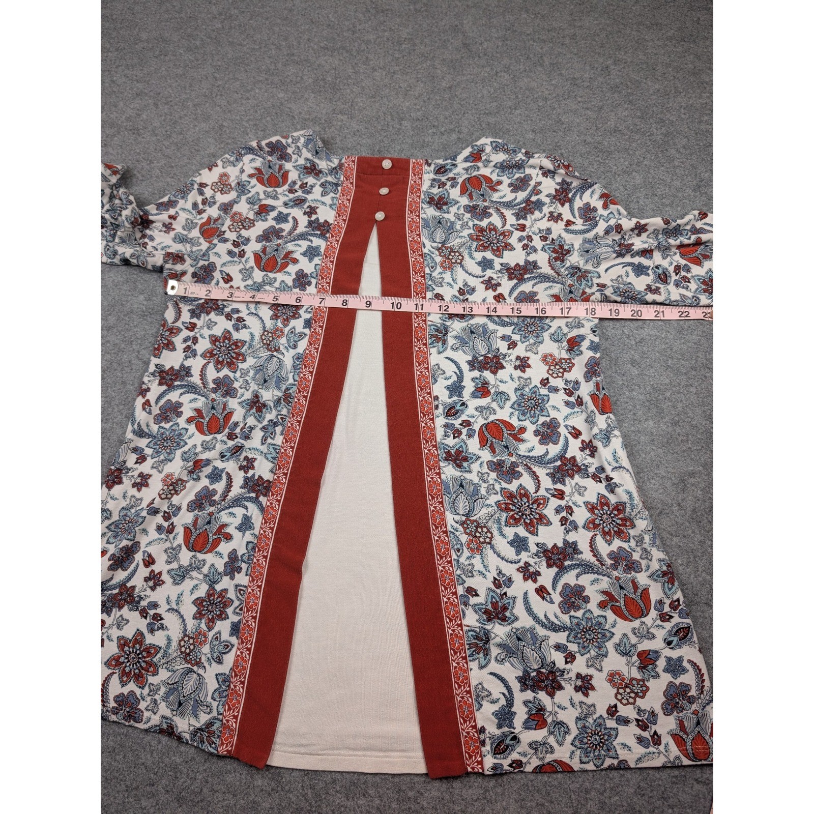 J.Jill Wearever Floral Paisley Button Back Tunic Top Rust Blue Small