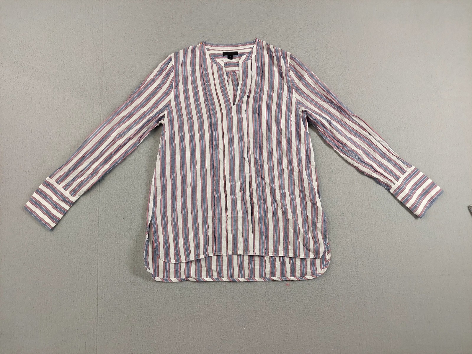 Tahari Women Tunic Tops 8 Multicolor Striped Split V Neck High & Low Hem Office
