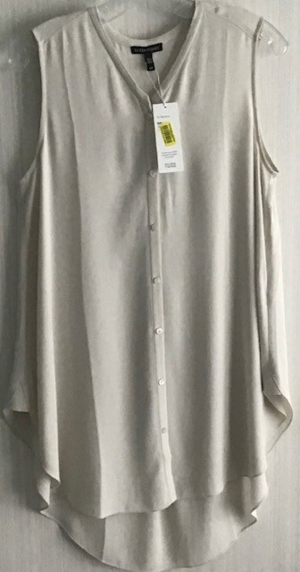 EILEEN FISHER Silk Georgette Crepe Sleeveless Shirt NWT V-Neck S Bone MSRP $258