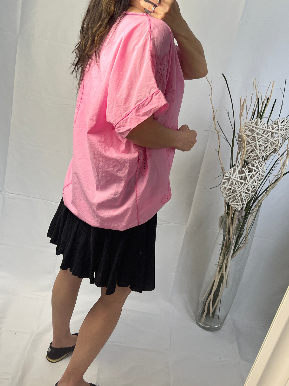 Italy new collection shirt blouse pink wash blogger size 38 40 42 44 eyelet embroidery