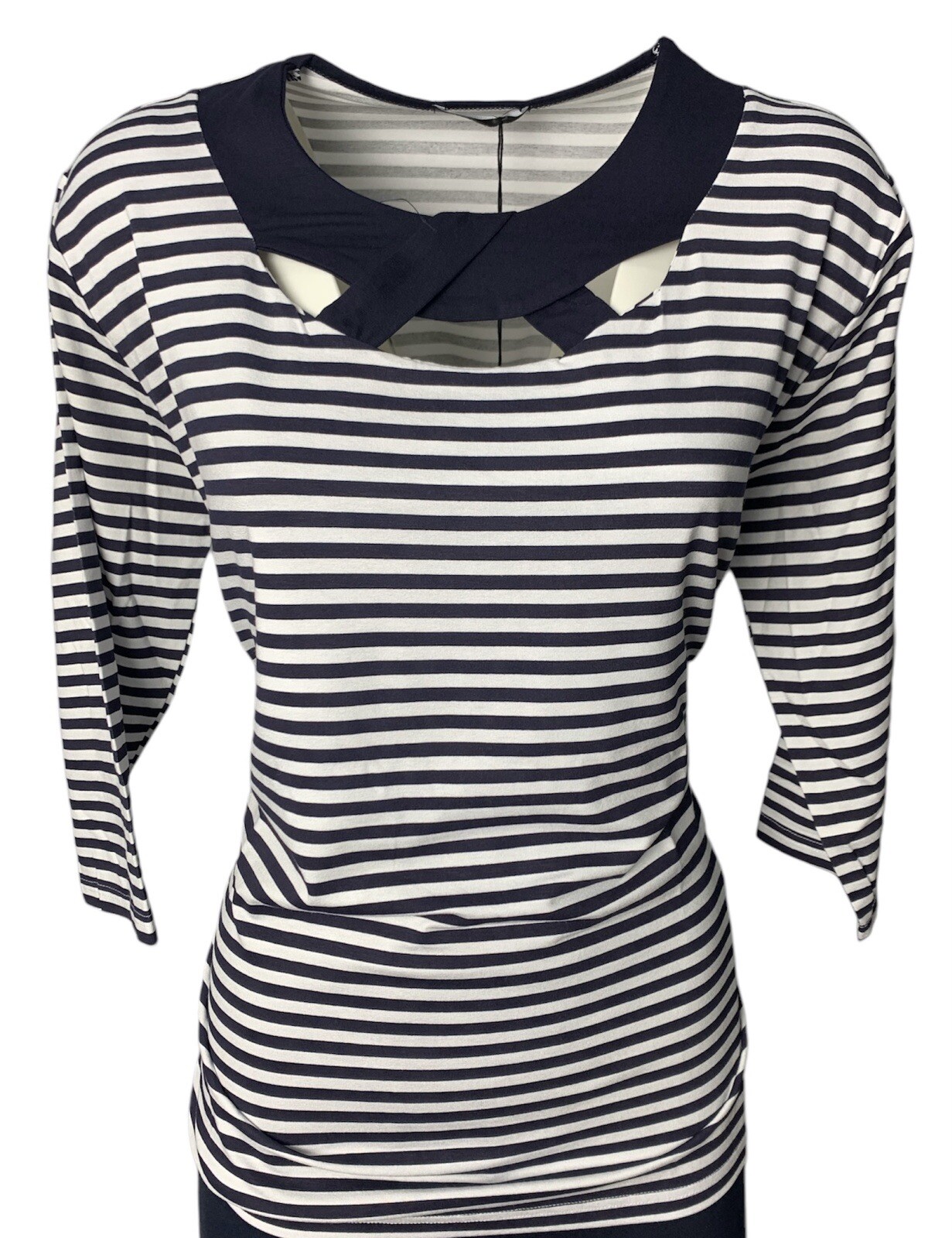 Women’s Striped 3/4 Sleeve Viscose Jersey With Detail Neck