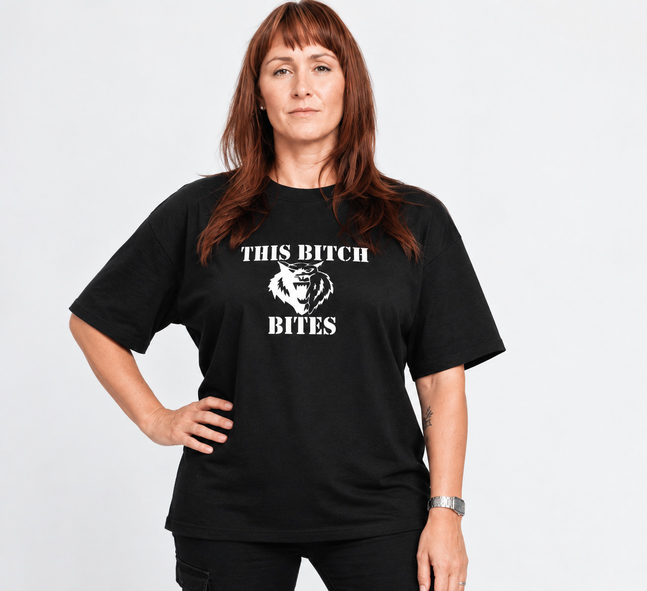 Unisex black cotton t-shirt Wulfsport “This Bitch Bites” Funny Wulf Graphic Tee