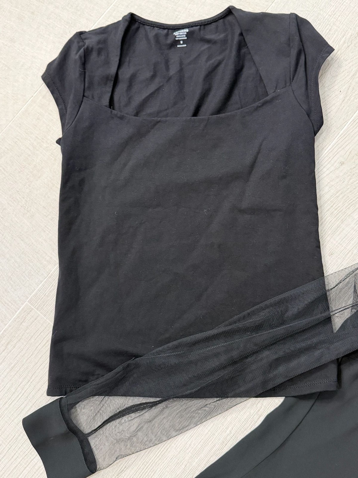 LOT of 3 Express Black Mesh-Sleeve Button-Down Blouse & Bodysuit 2-Piece Set