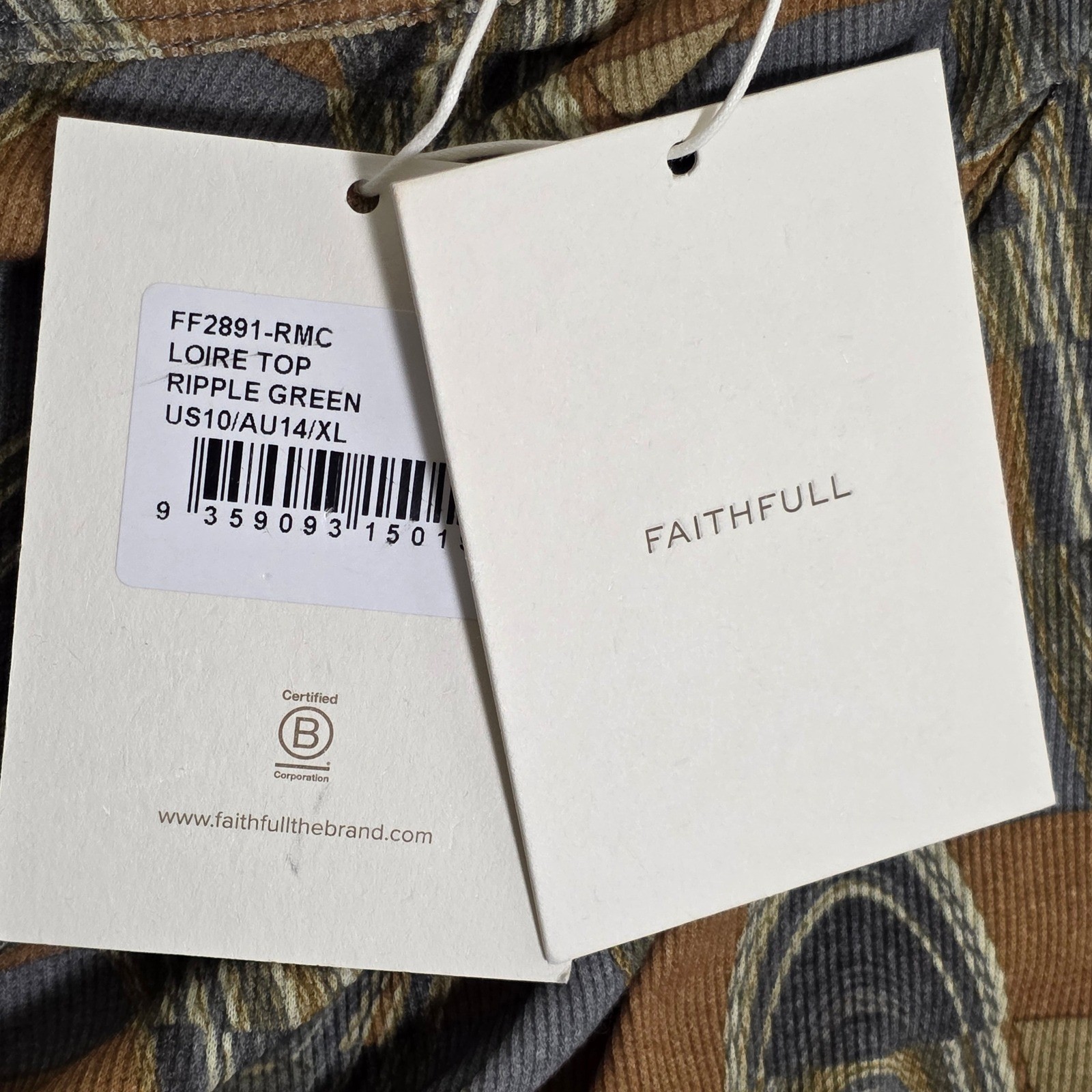 Faithfull the Brand Loire Top Ripple Green Sleeveless Tank US 10 / AU 14 XL New