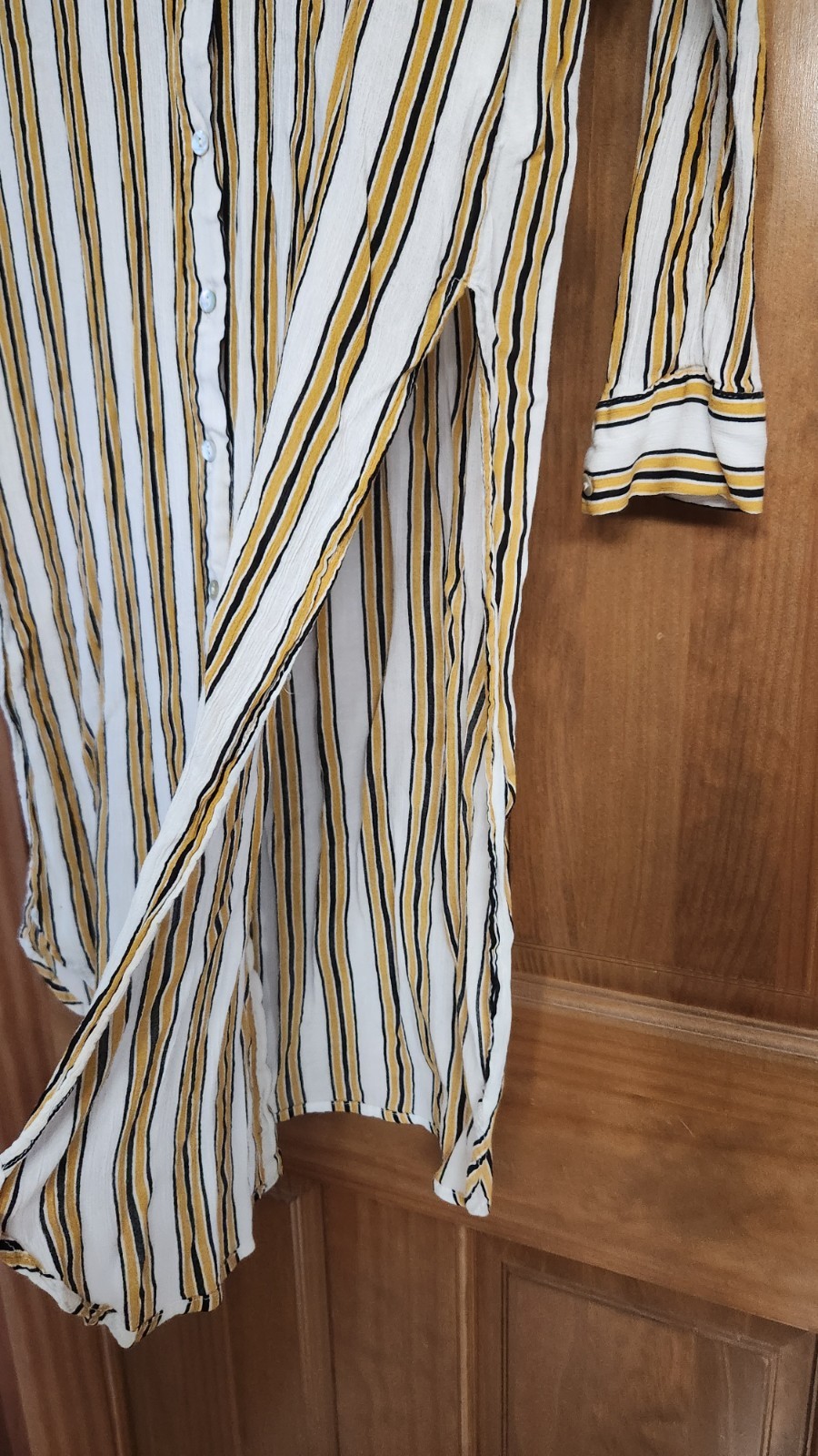 Forever 21 Contemporary Medium Striped Shirt Dress Button Down High Split Yellow