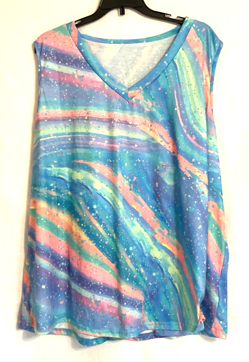Women’s Tank Top Shirt Sz. 5XL Sleeveless V-Neck Pastel Rainbow Galaxy Paint