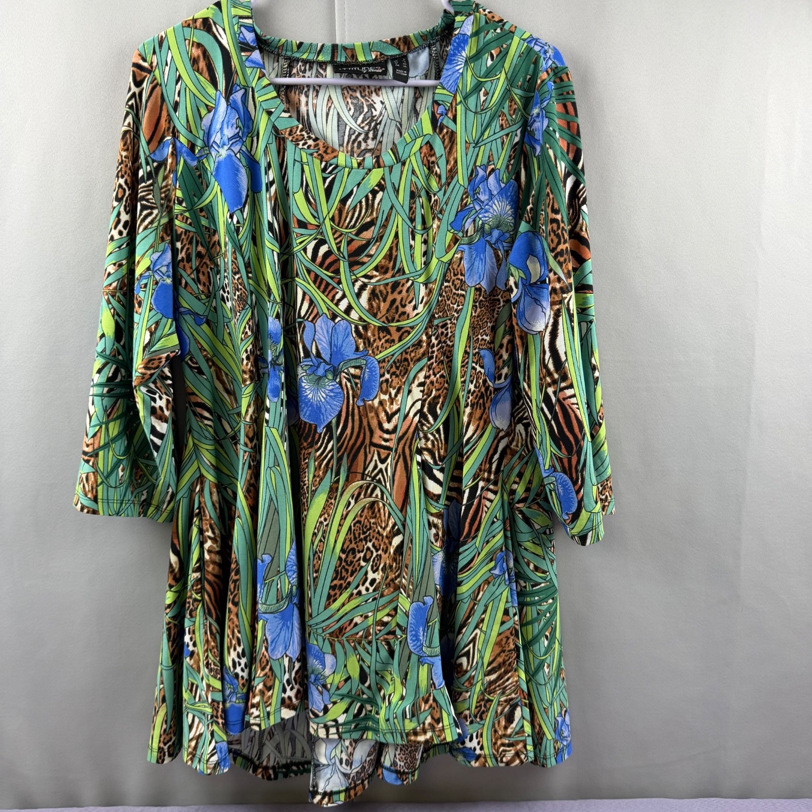 Attitudes By Renee Duster / Shirt Dress Size L Jungle Floral Slit