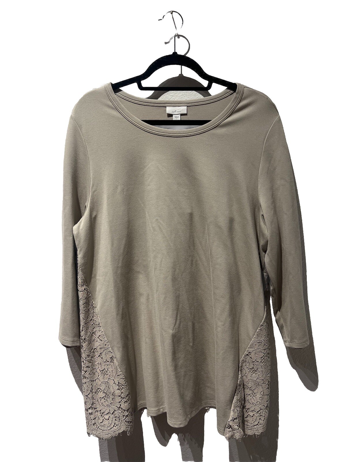J Jill Ponte Knit Top Beige 3/4 Sleeves Lace Back Womens Size Large Lagenlook
