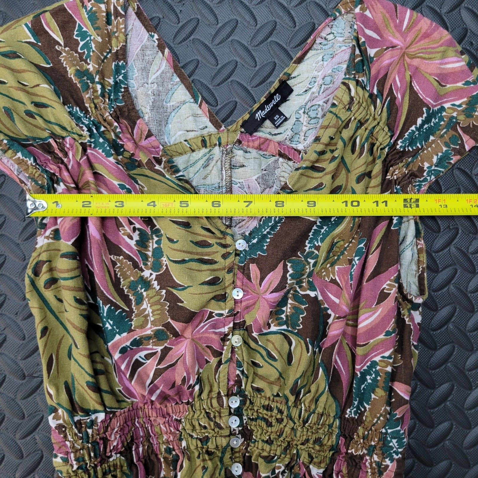 Madewell Linen Blend Tropical Peplum Top XS Boho Hawaiian Monstera Resortwear