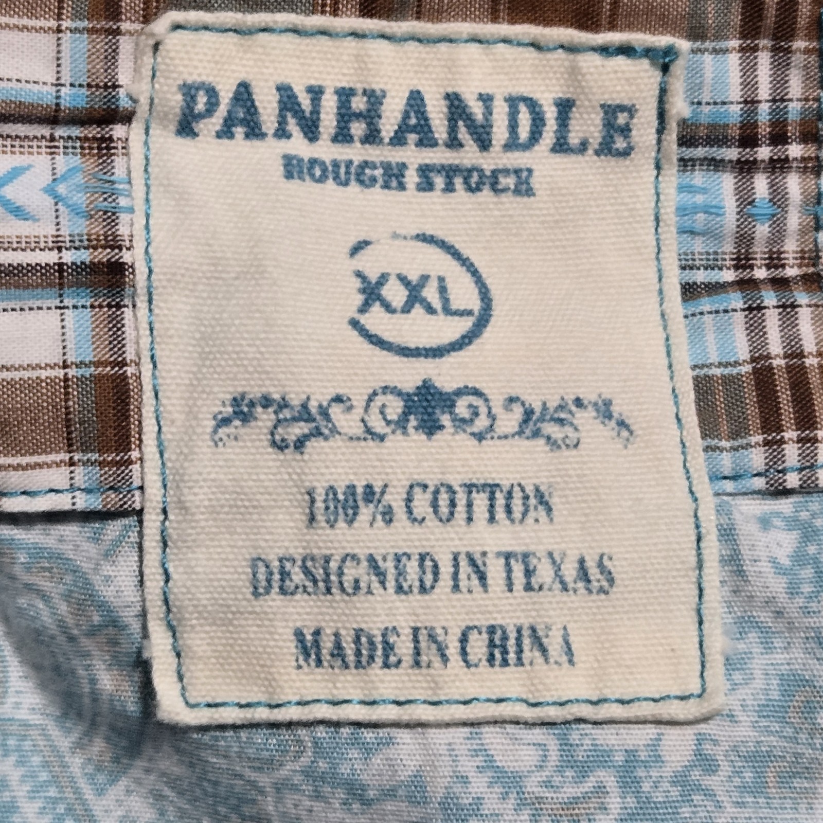 Panhandle Rough Stock Western Snap Shirt XXL Blue Geometric Cowgirl Rodeo Boho