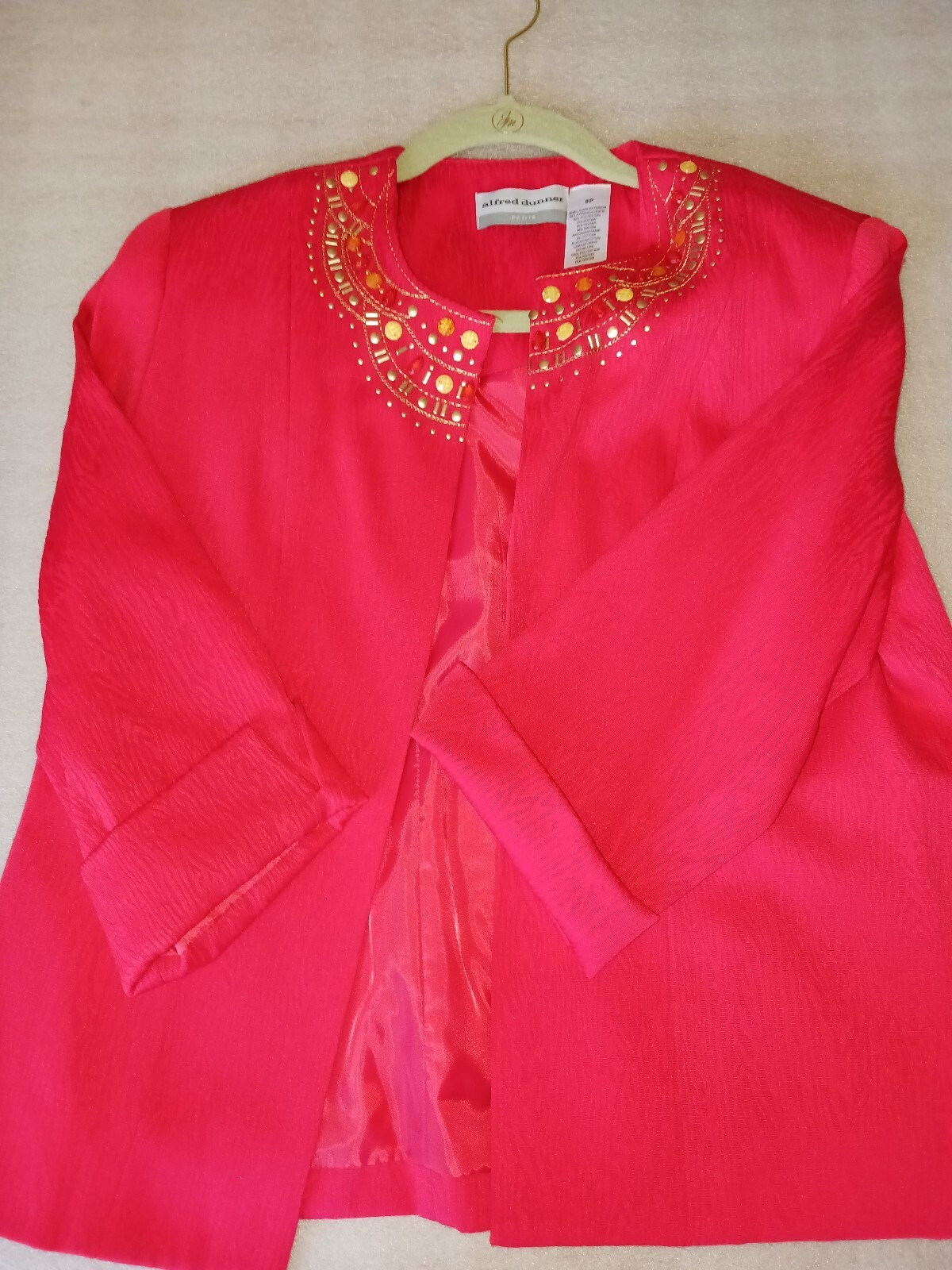 Alfred Dunner Women’s Knit Lined 3/4 Length Sleeve Length Pink Jacket P 8