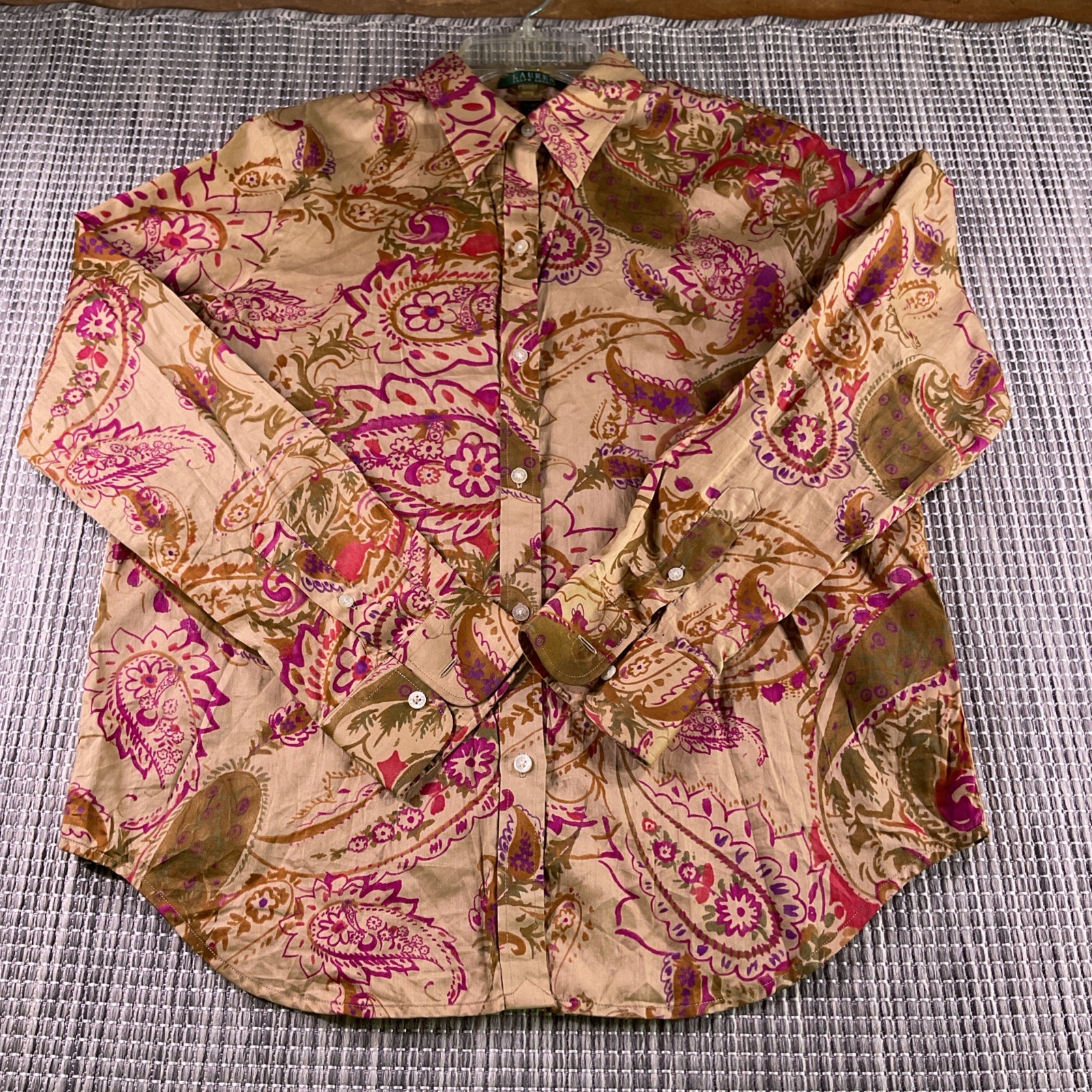 Lauren Ralph Lauren taupe paisley floral Medium blouse