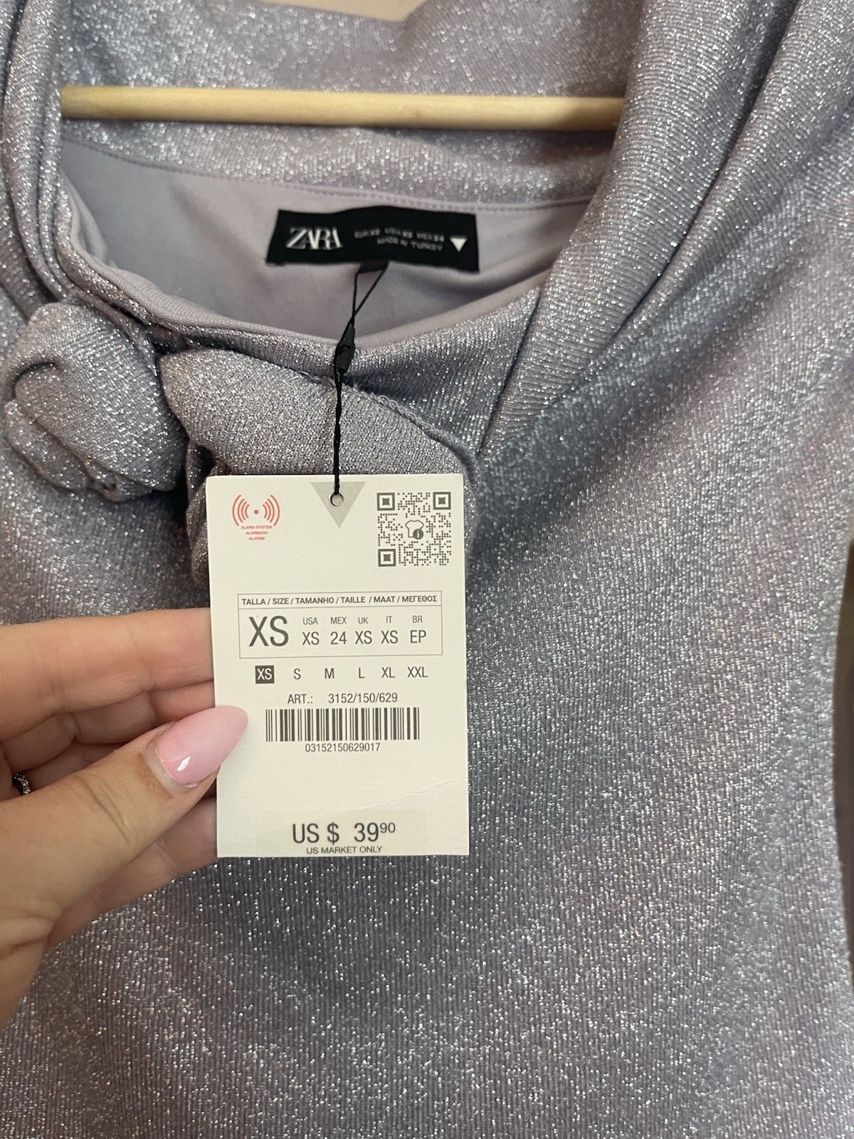 NWT Zara METALLIC THREAD TOP WITH RAISED FLOWERS Lilac Womens Size XS