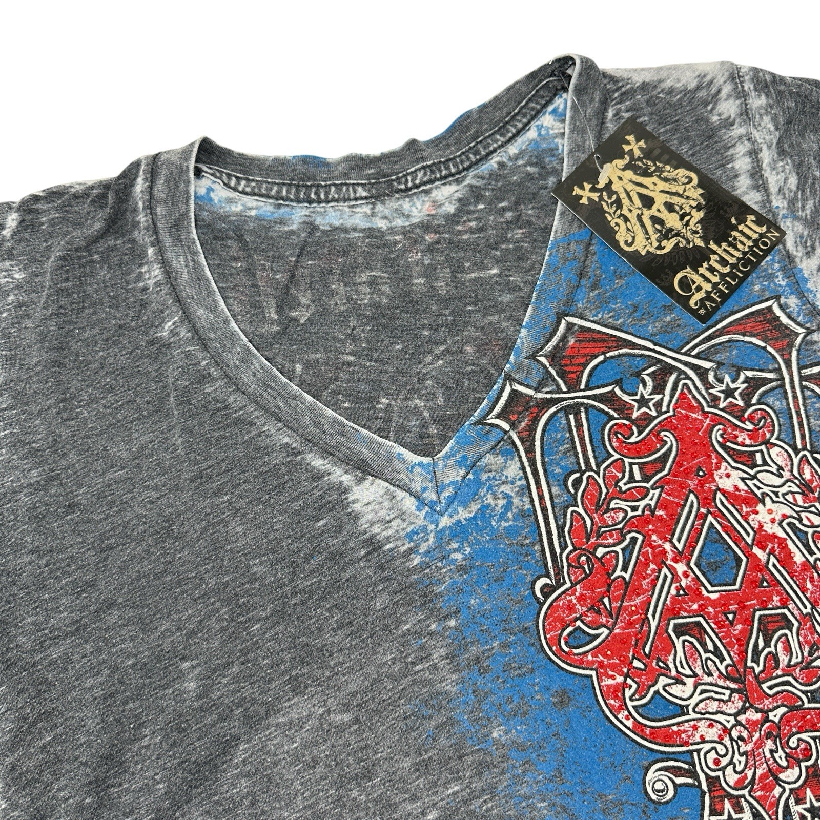 ARCHAIC by AFFLICTION Women’s Gray V-neck Short Sleeve Lightweight Shirt Large