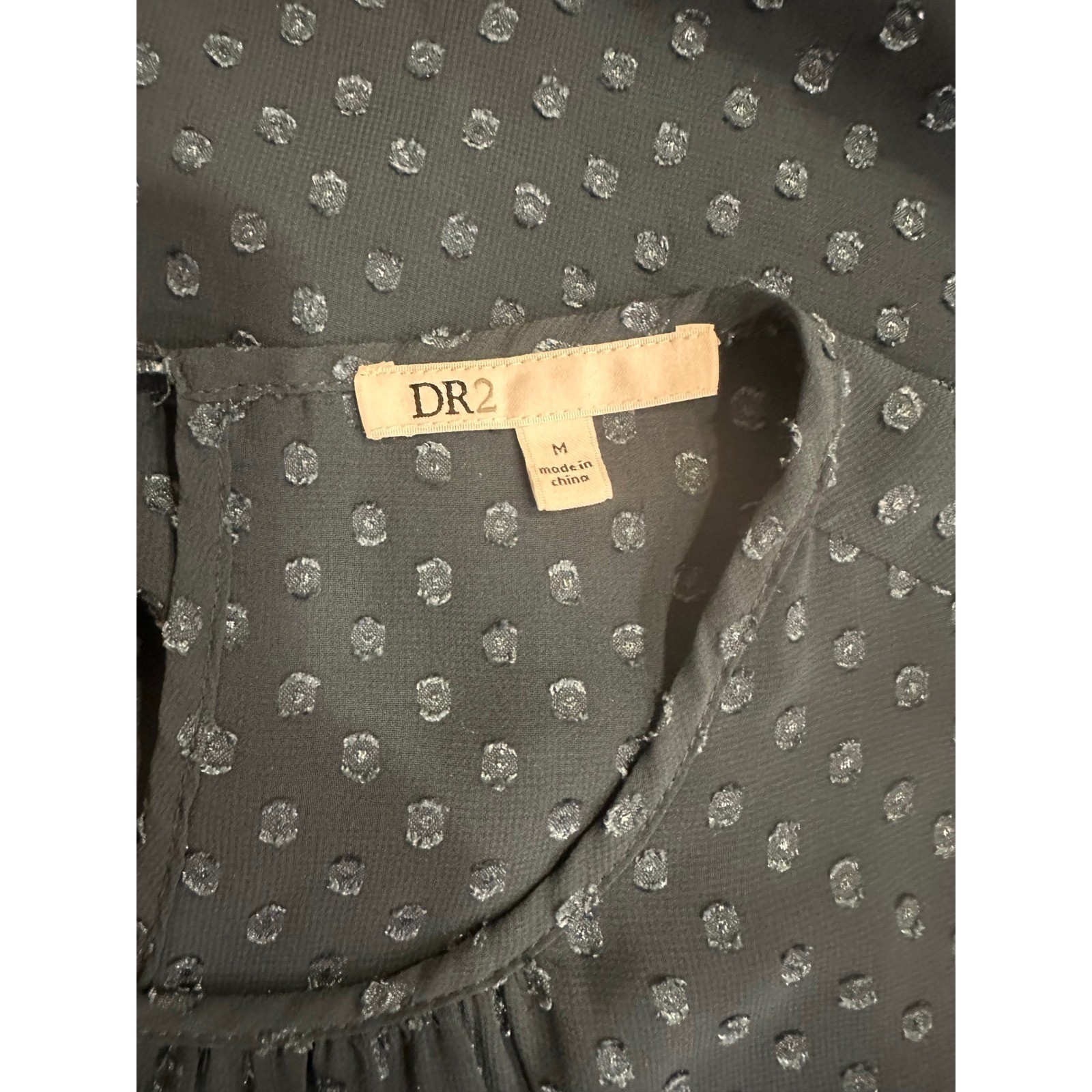 DR2 Womens Blouse Navy Green Blue Small Swiss Dot Work Office Summer