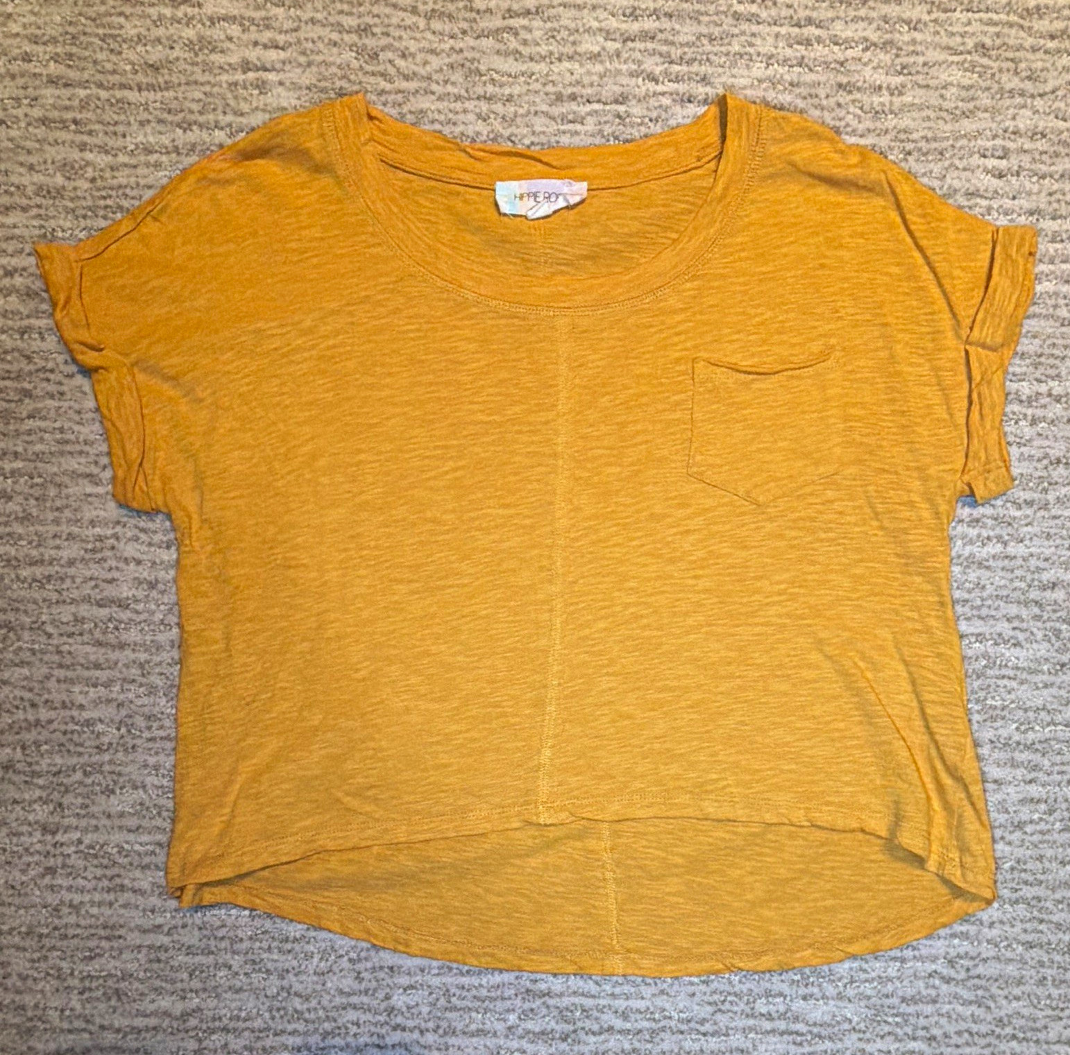 Hippie Rose Women’s S Yellow Solid Scoop Neck Cap Sleeve Pocket Cotton Tee