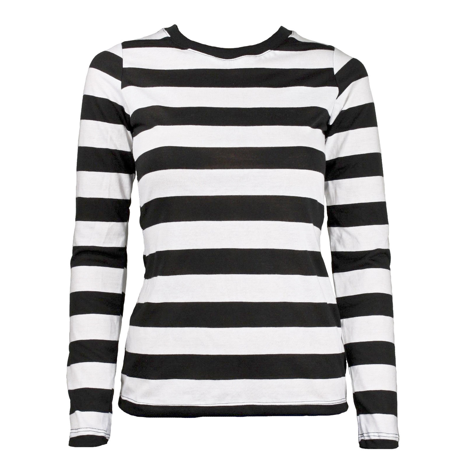 Adult Teen Women’s Long Sleeve Costume Striped Shirt Black White XS S M L XL XXL