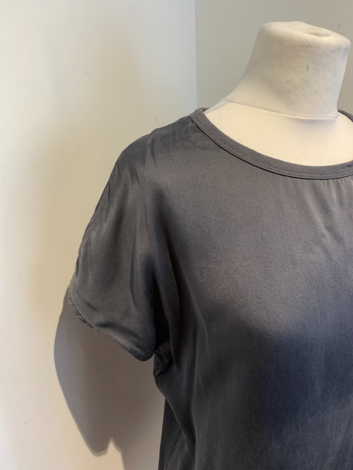 Jigsaw dark grey blouse L VGC top classic lightweight oversize boxy