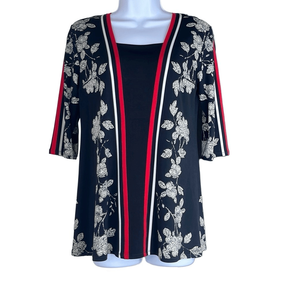 Eva Varro Bold Statement Top Small Black Red Floral Designer Style Wearable Art
