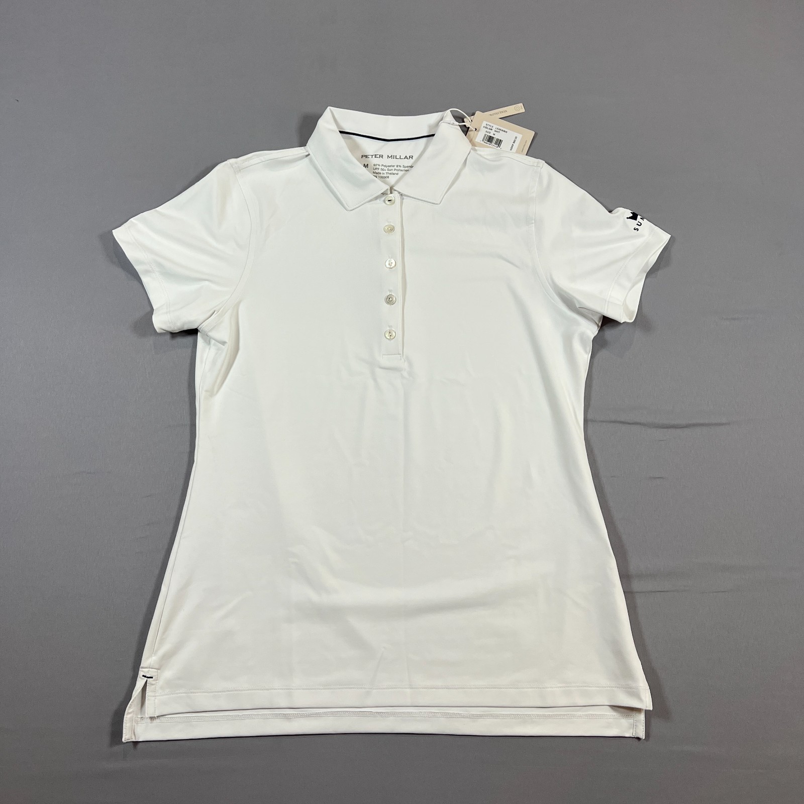 Peter Millar Polo Shirt Women Medium White Stretch UPF 50+ Side Slit Performance
