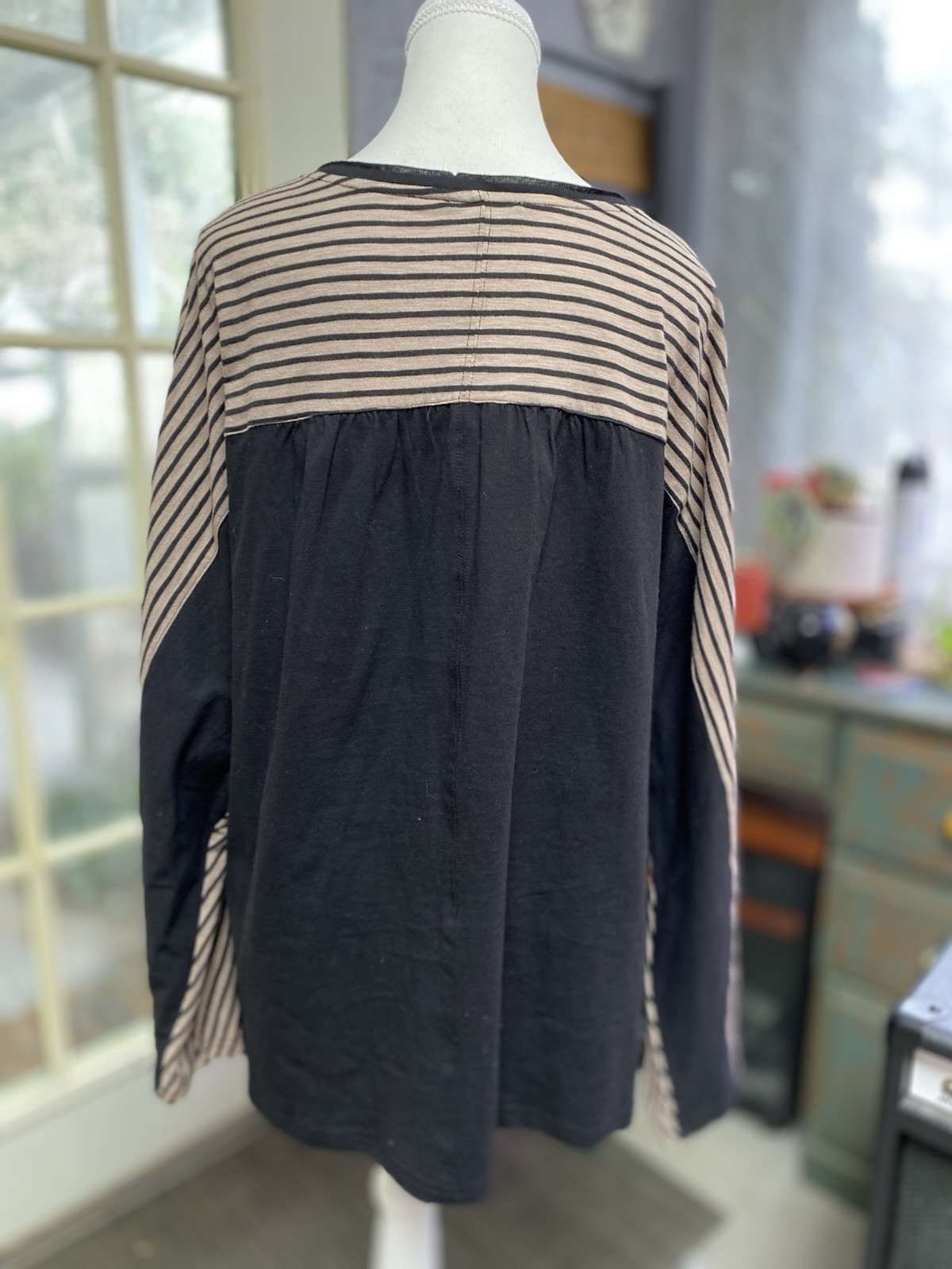 Cotton Bleu 100% Cotton Long Sleeve Striped Brown Black Size XL (p)