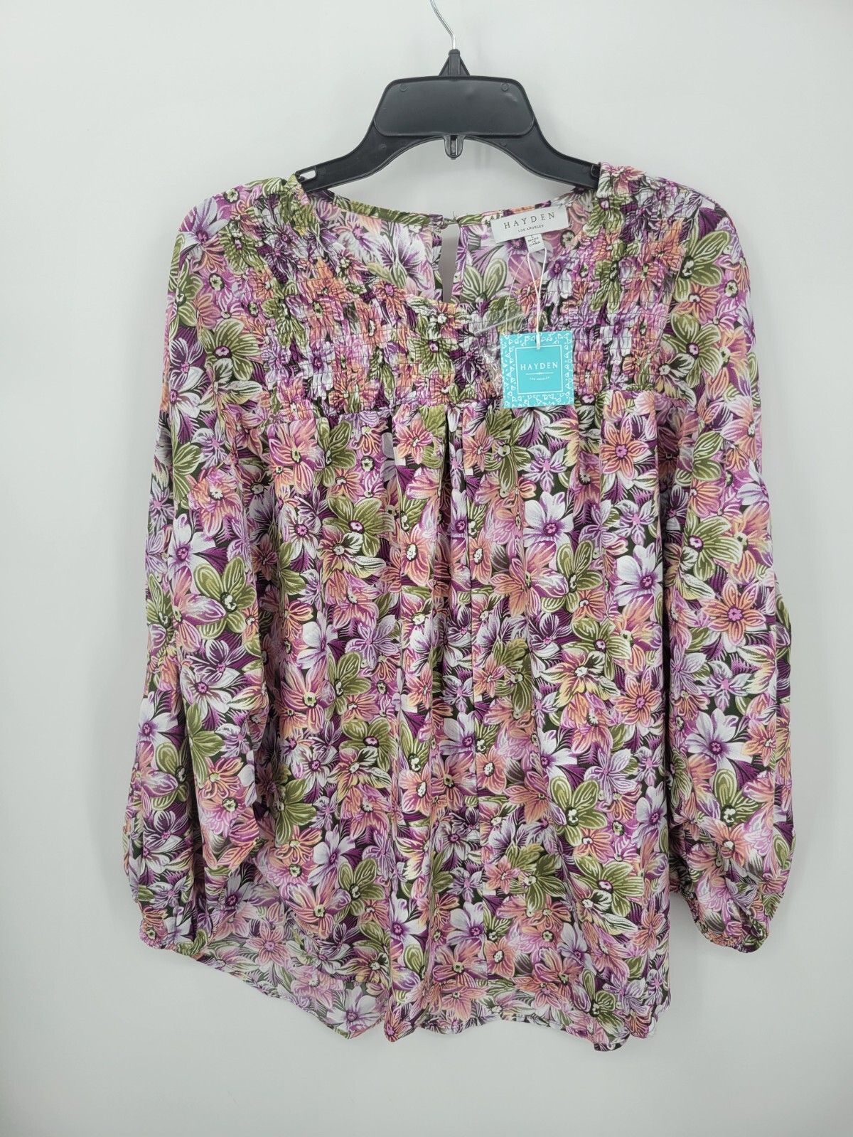 Hayden Los Angeles Top Womens Large Pink Floral Batwing Sleeve Boho Peasant Arts