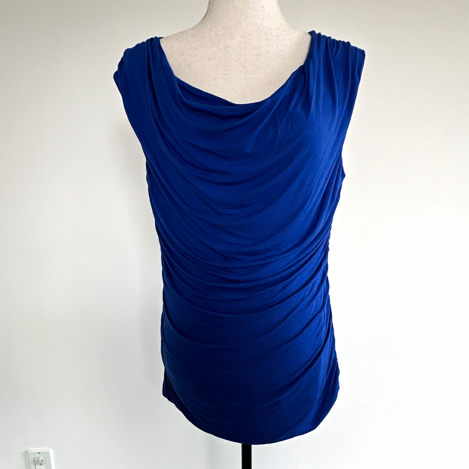 maurices Blue Cowl Neck Ruched Lined Stretch Shirt. Size Large. Women’s.