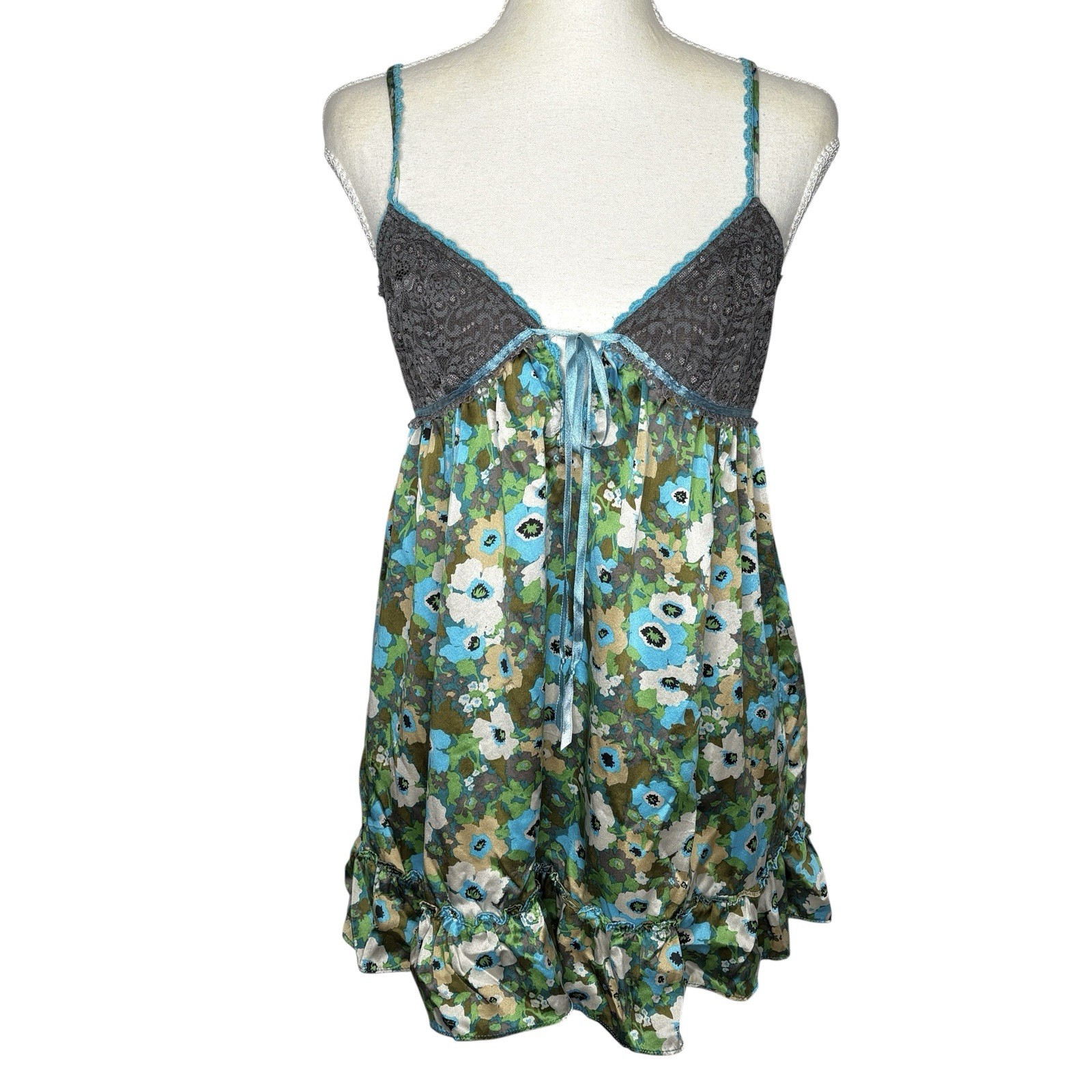 VTG Free People Y2k Babydoll Silk Cami Top 4 Boho Cottage Festival Lace Ruffle
