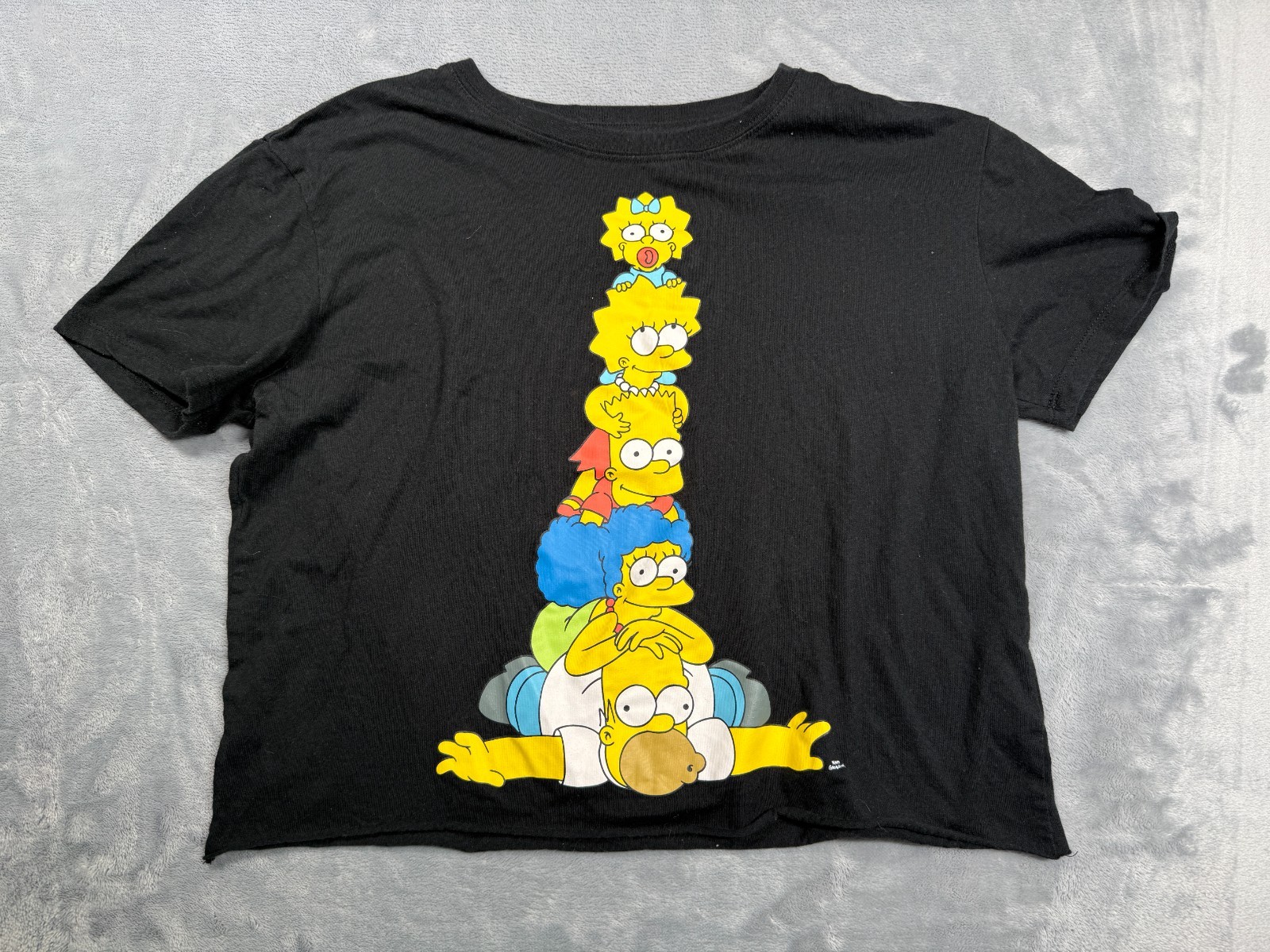 The Simpsons Cropped T Shirt Womens Large Black Cotton Graphic Oversized Fit