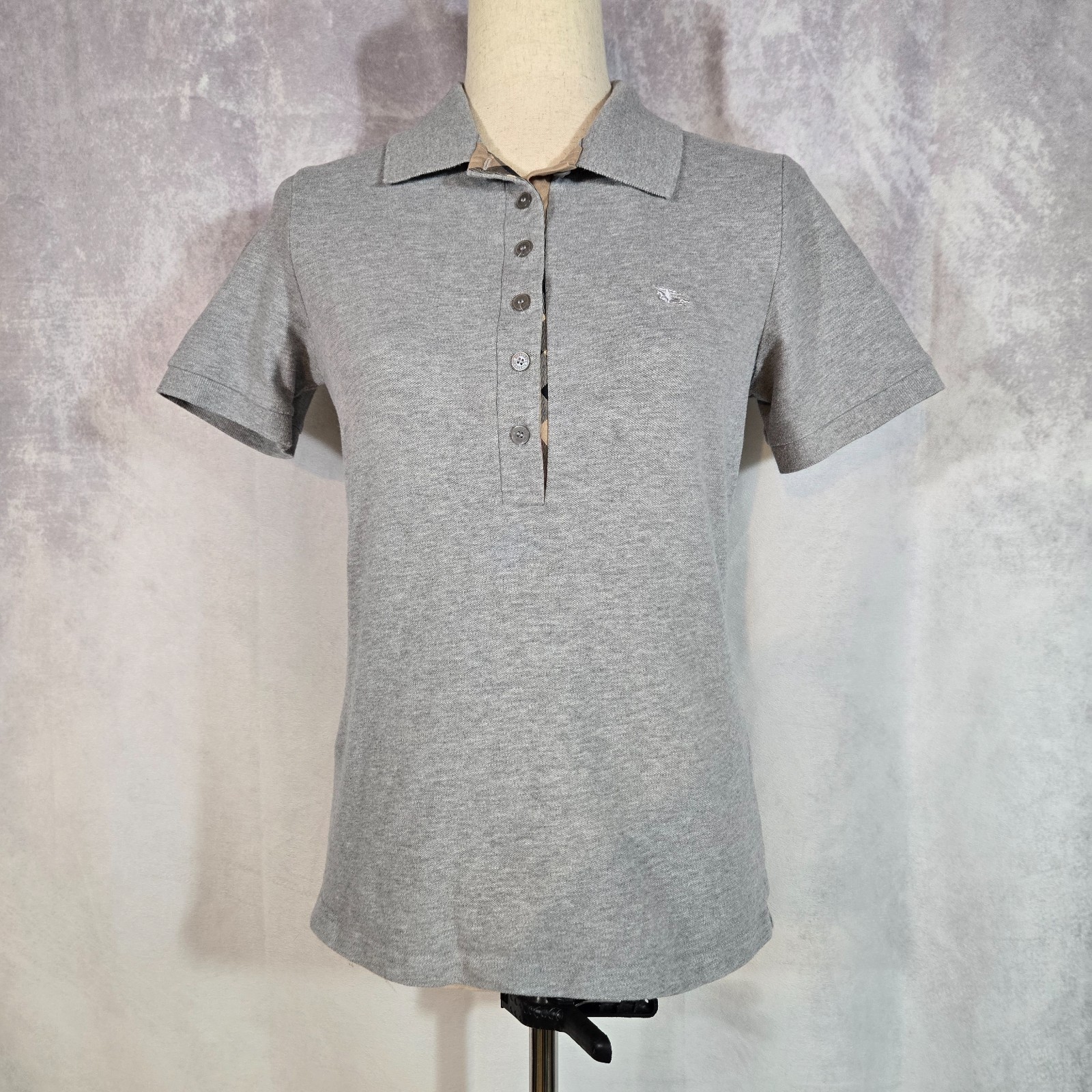 BURBERRY London Women’s Cotton Polo Top Shirt Nova Check Gray MED Authentic