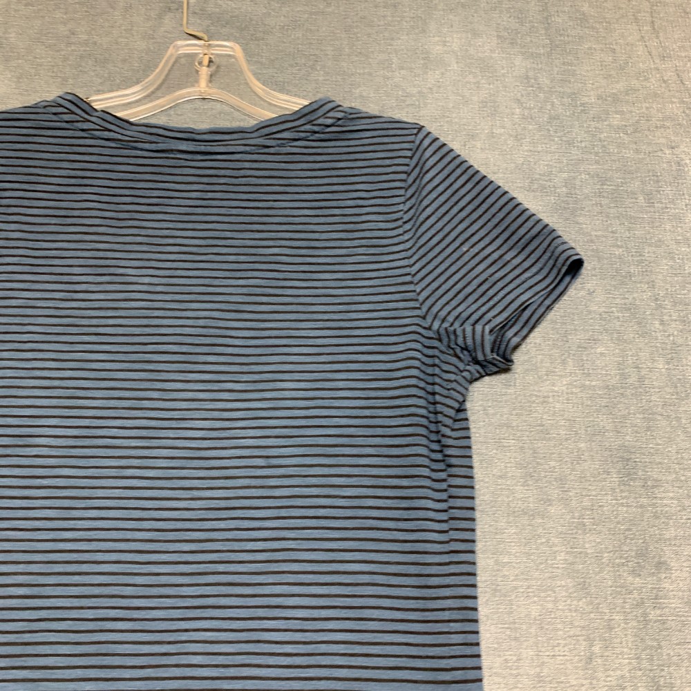 Mossimo Supply Co Top Womens Medium Blue Black Striped Cotton V-Neck Cap Sleeve