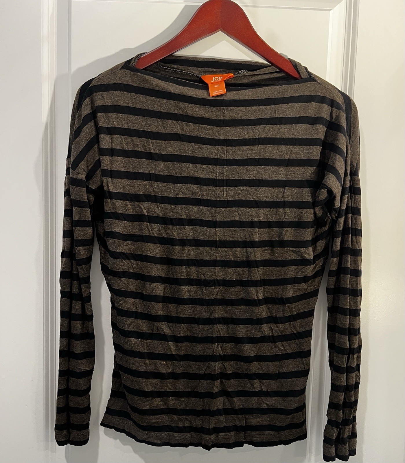Joe Fresh Striped Long Sleeve Top Size S/P Brown Black Boatneck Knit Tee
