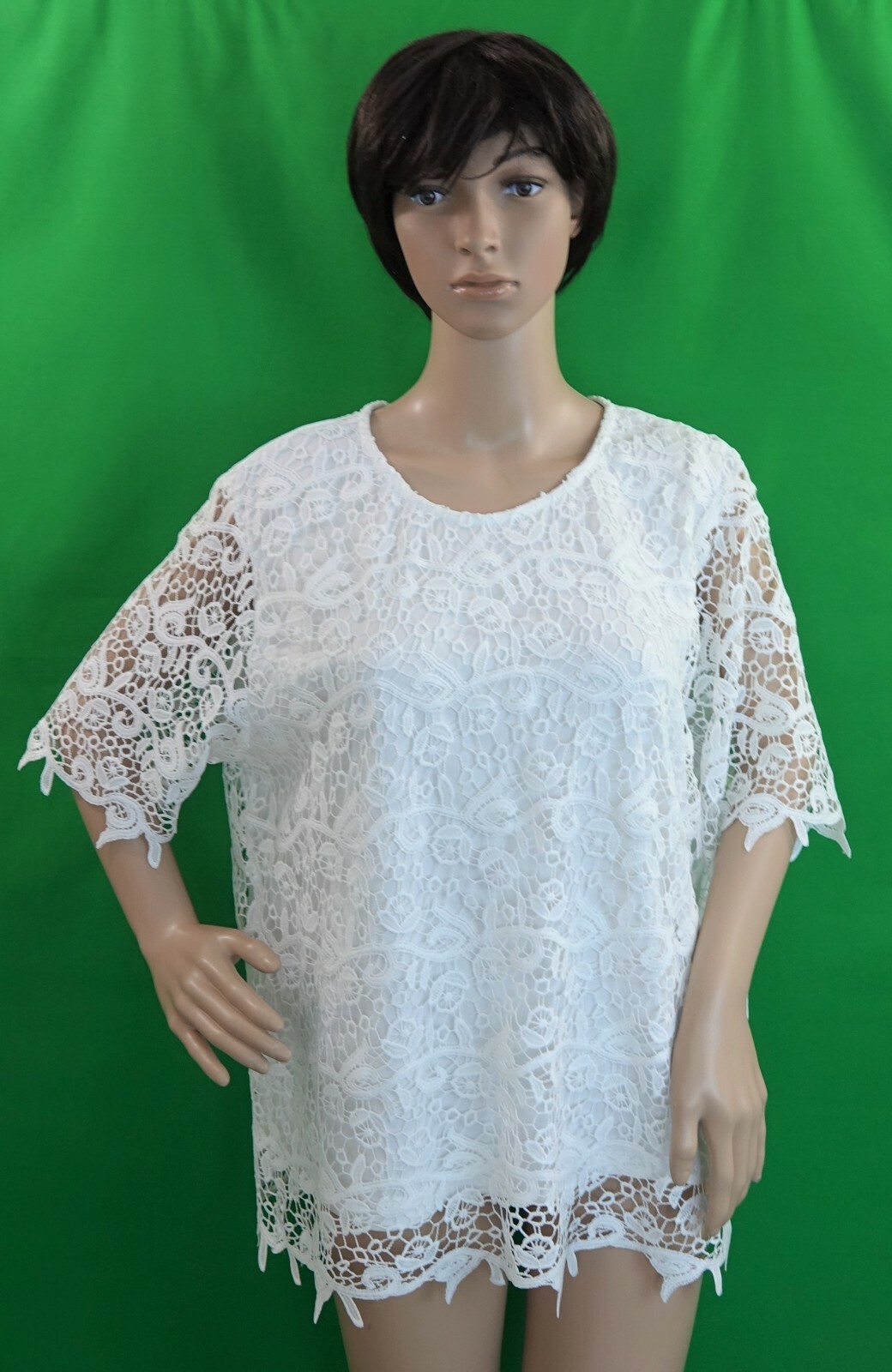 PHILOSOPHY black/pink/white/blue short sleeve lace crochet blouse top, S-2XL