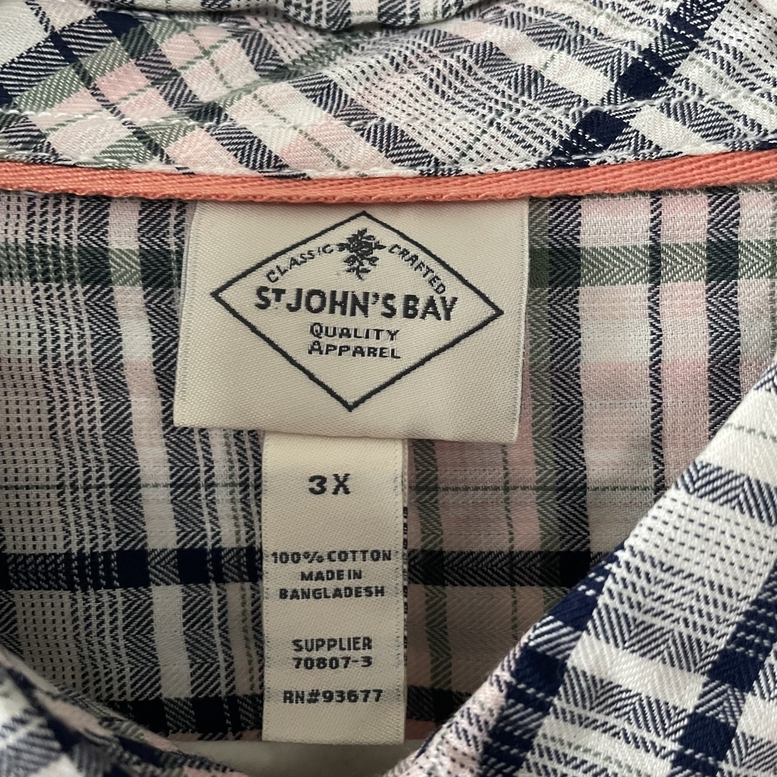 NWT St. John’s Bay Plaid Button-Up Long Sleeve Shirt Pink Cotton Women Size 3X-C
